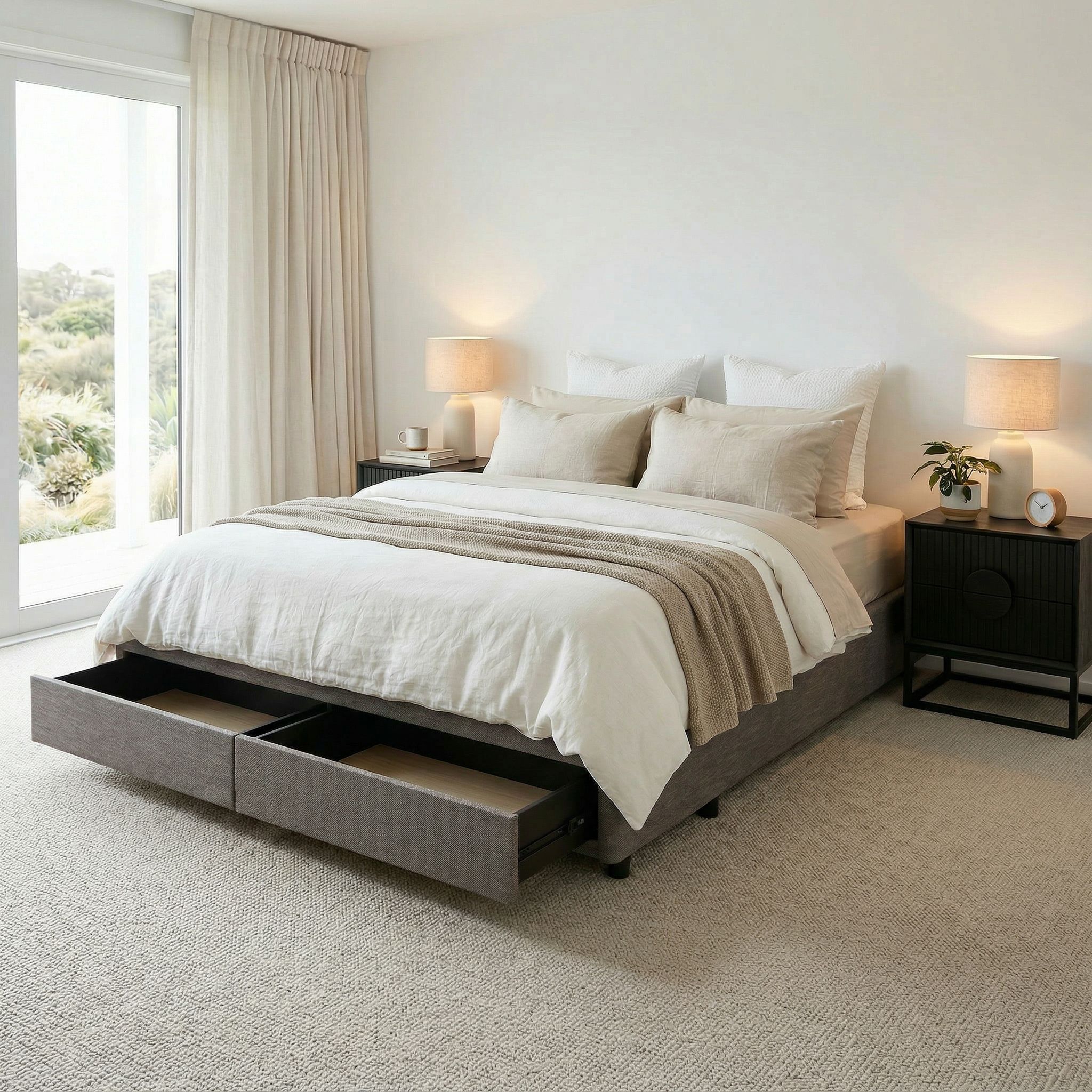 Kitset Draw 2 Drawer Mattress Base - Queen, Dark Grey