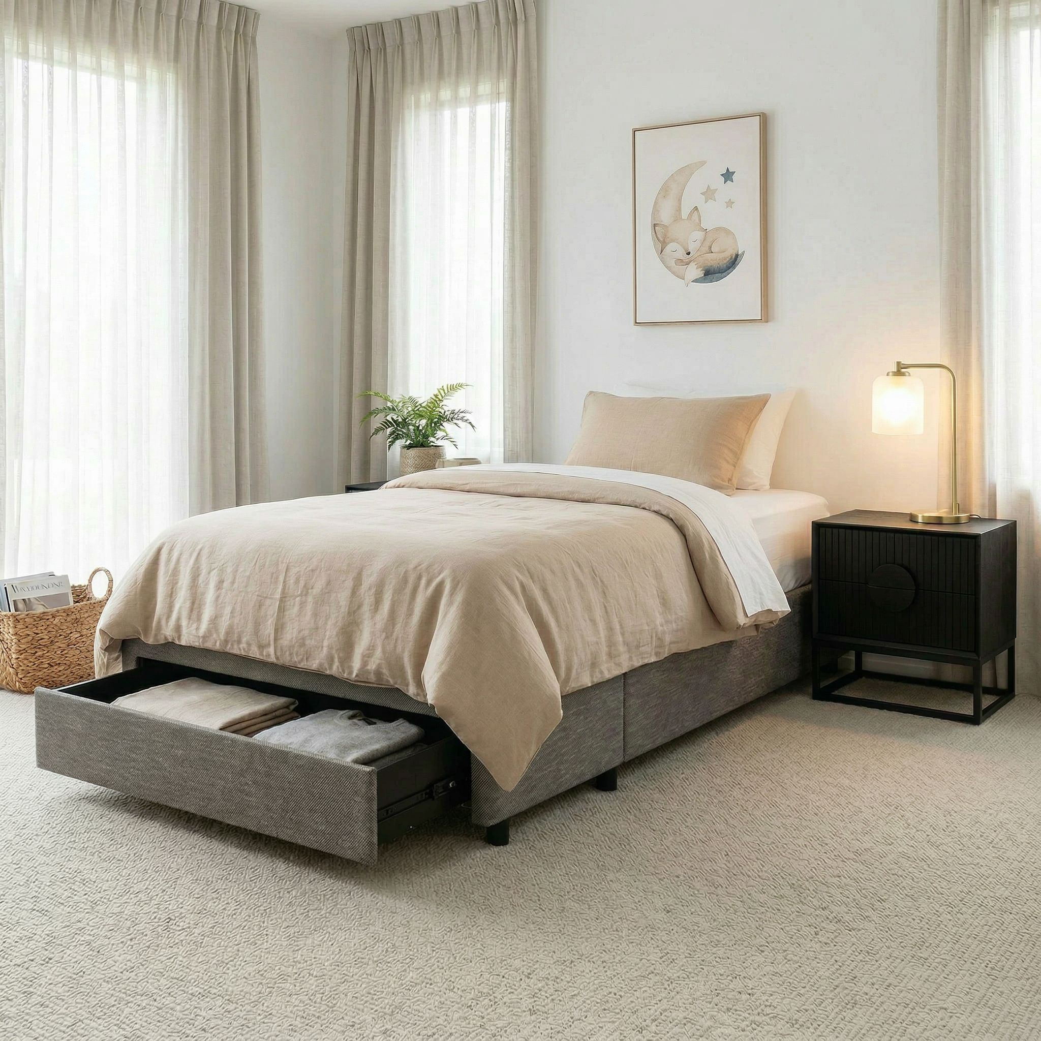 Kitset Draw 1 Drawer Mattress Base - Single, Dark Grey