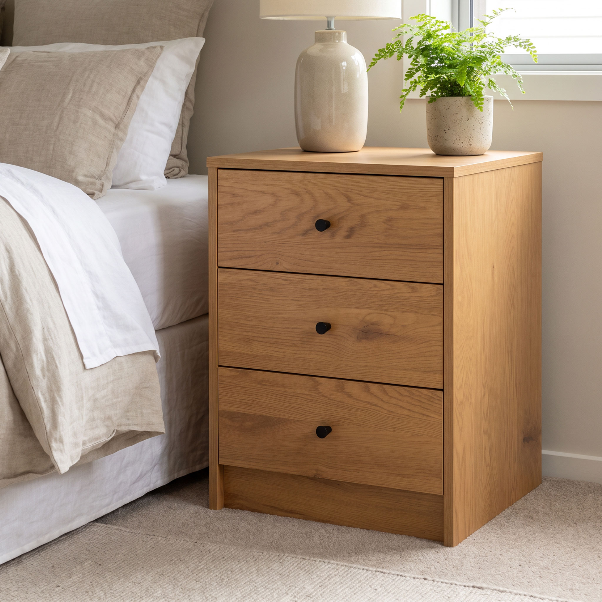 Elliot 3 Drawer Bedside, Wild Oak