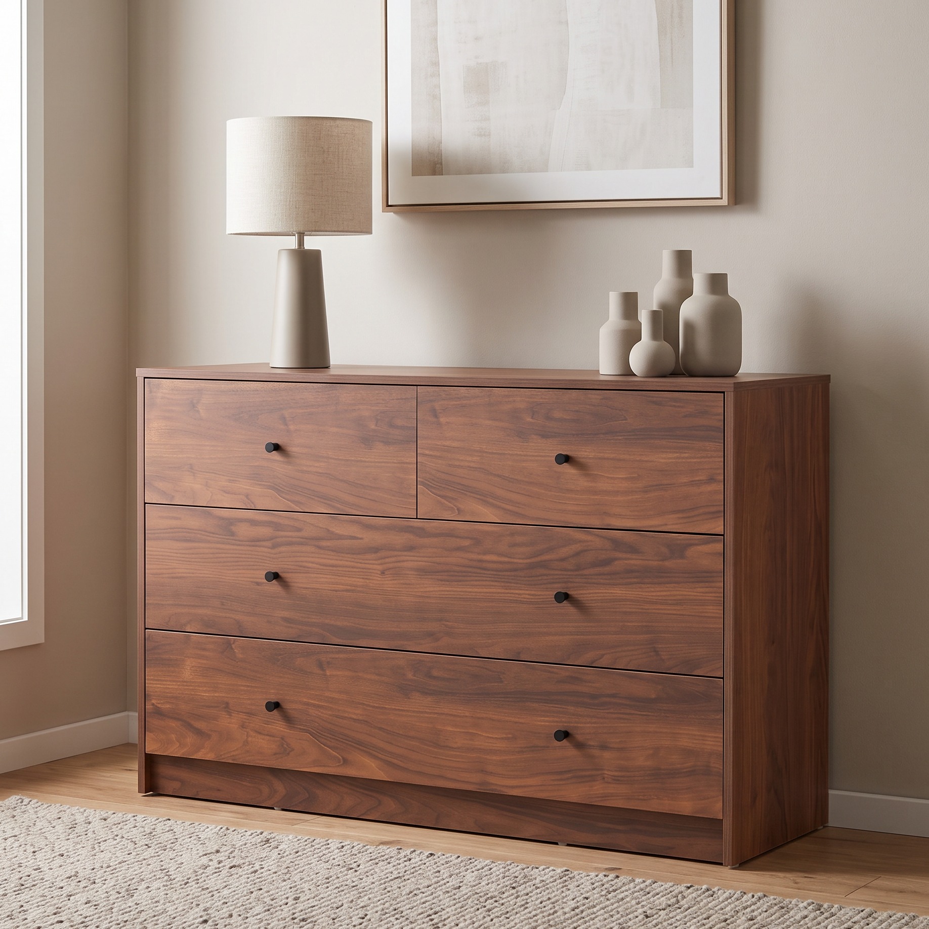 Elliot 4 Drawer Lowboy, Walnut