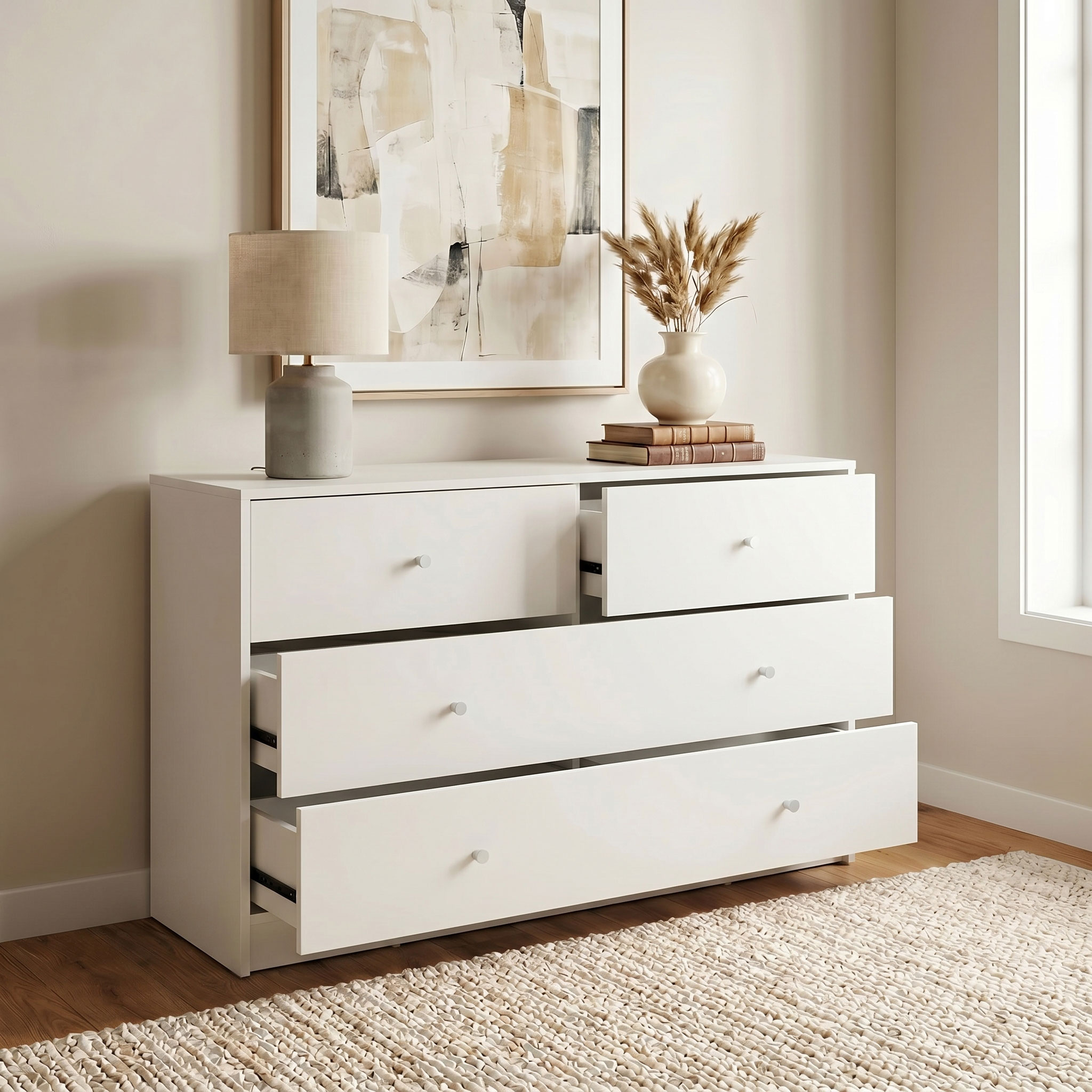 Elliot 4 Drawer Lowboy, White