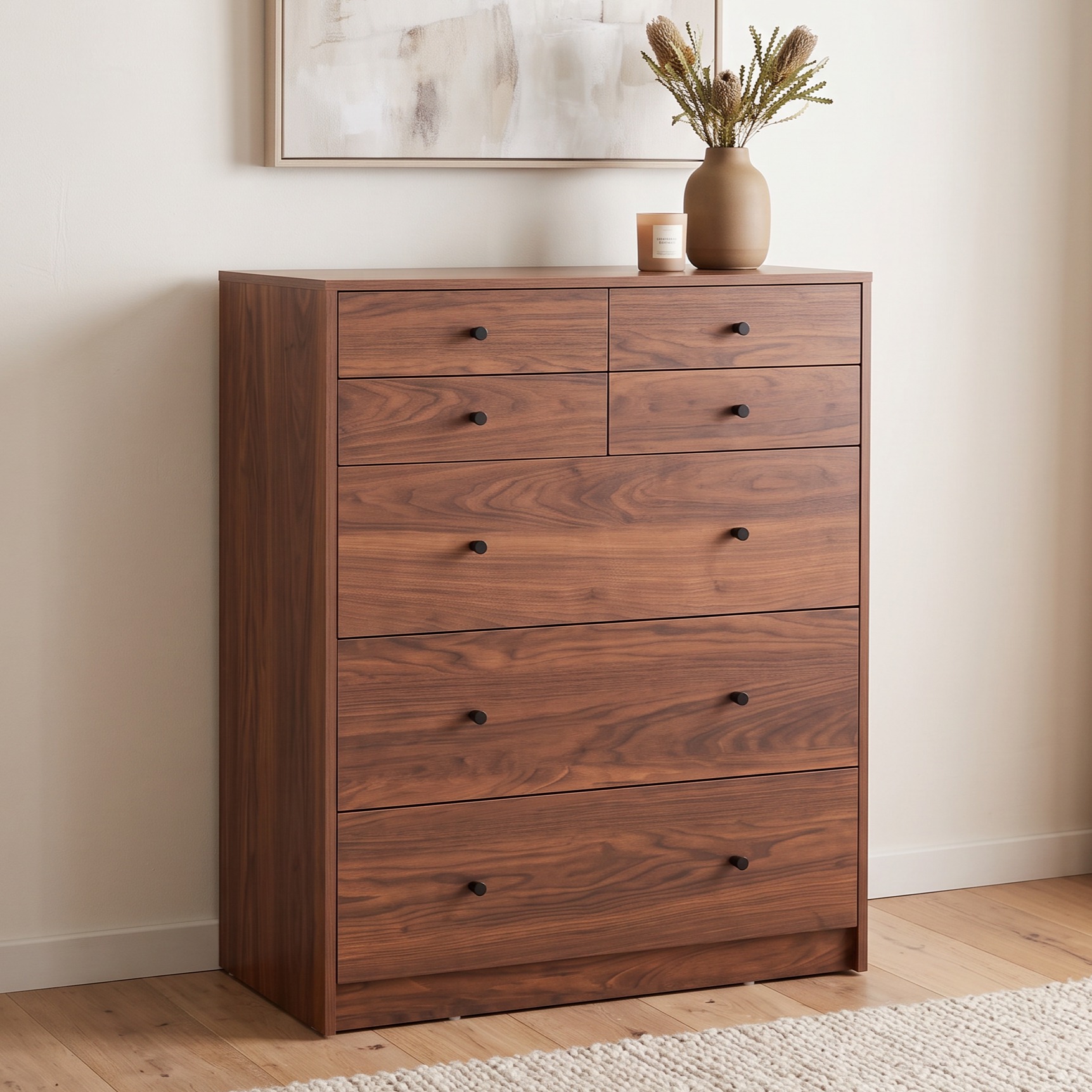 Elliot 7 Drawer Tallboy, Walnut