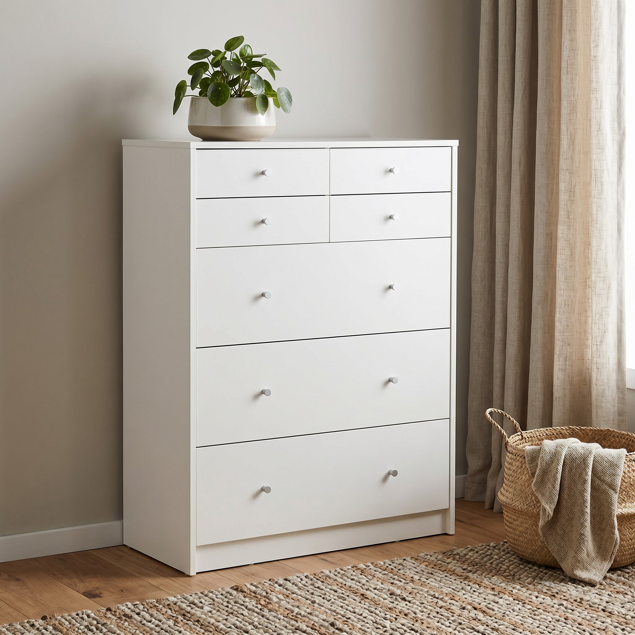 Elliot 7 Drawer Tallboy, White