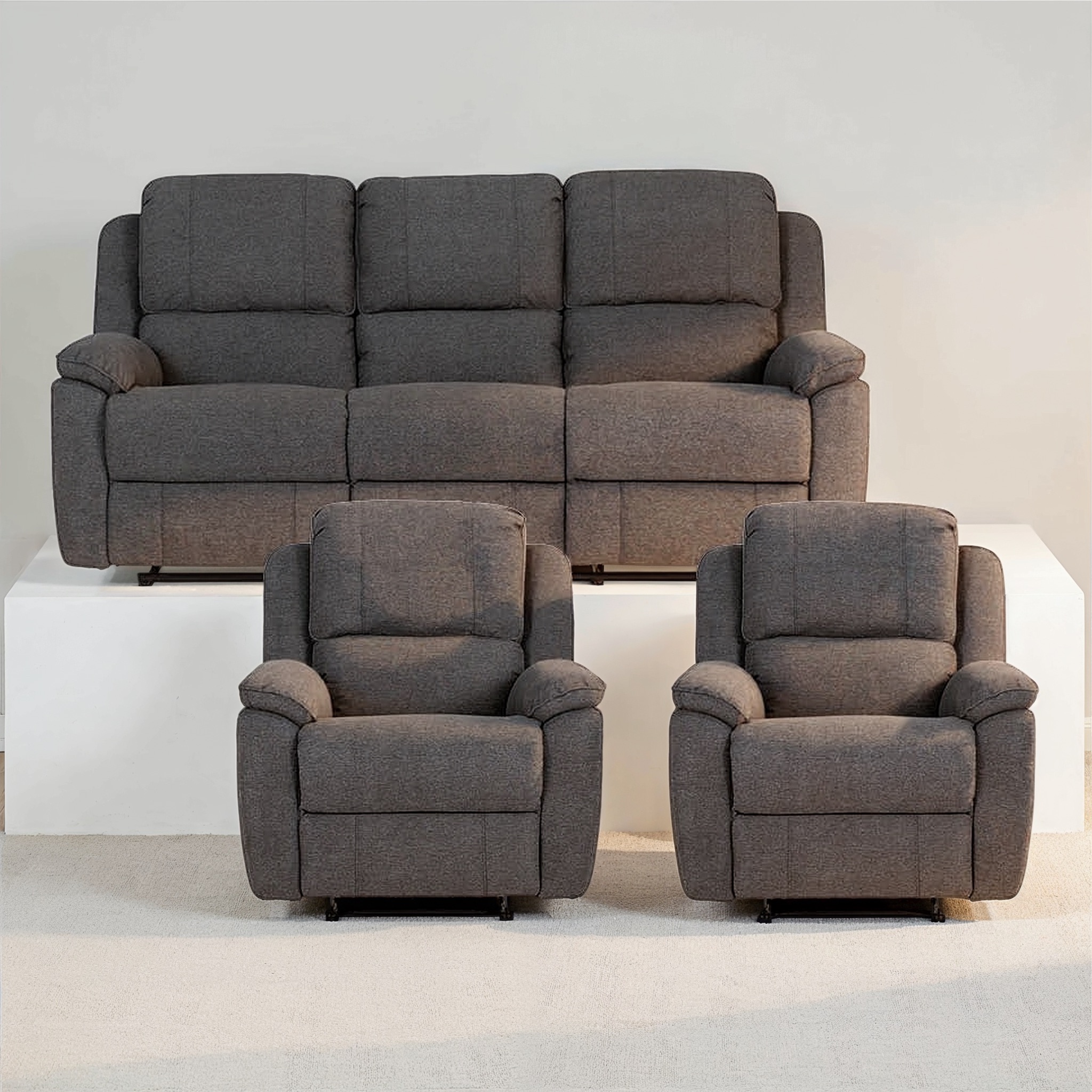 Aiden 3 Seater Recliner + 2 Recliner Chairs, Dark Grey