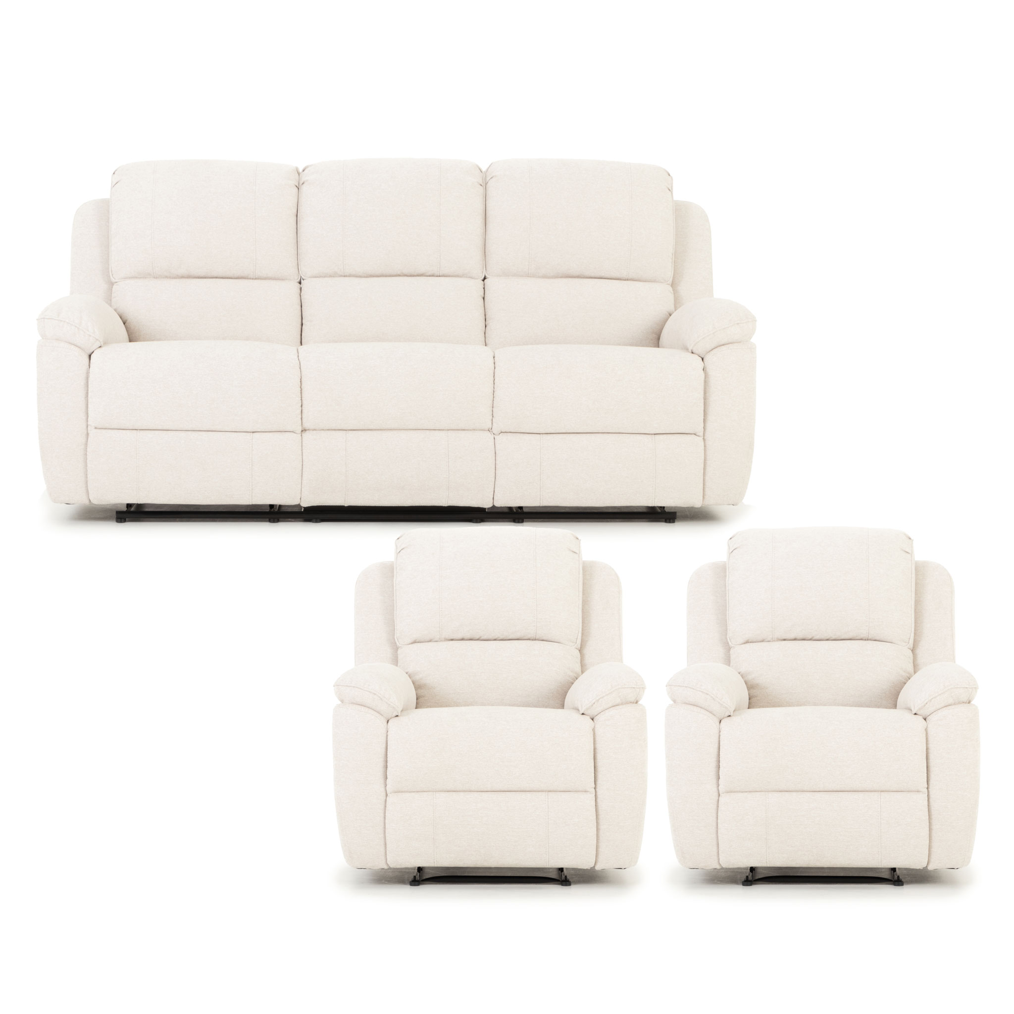 Aiden 3 Seater Recliner + 2 Recliner Chairs, Oatmeal