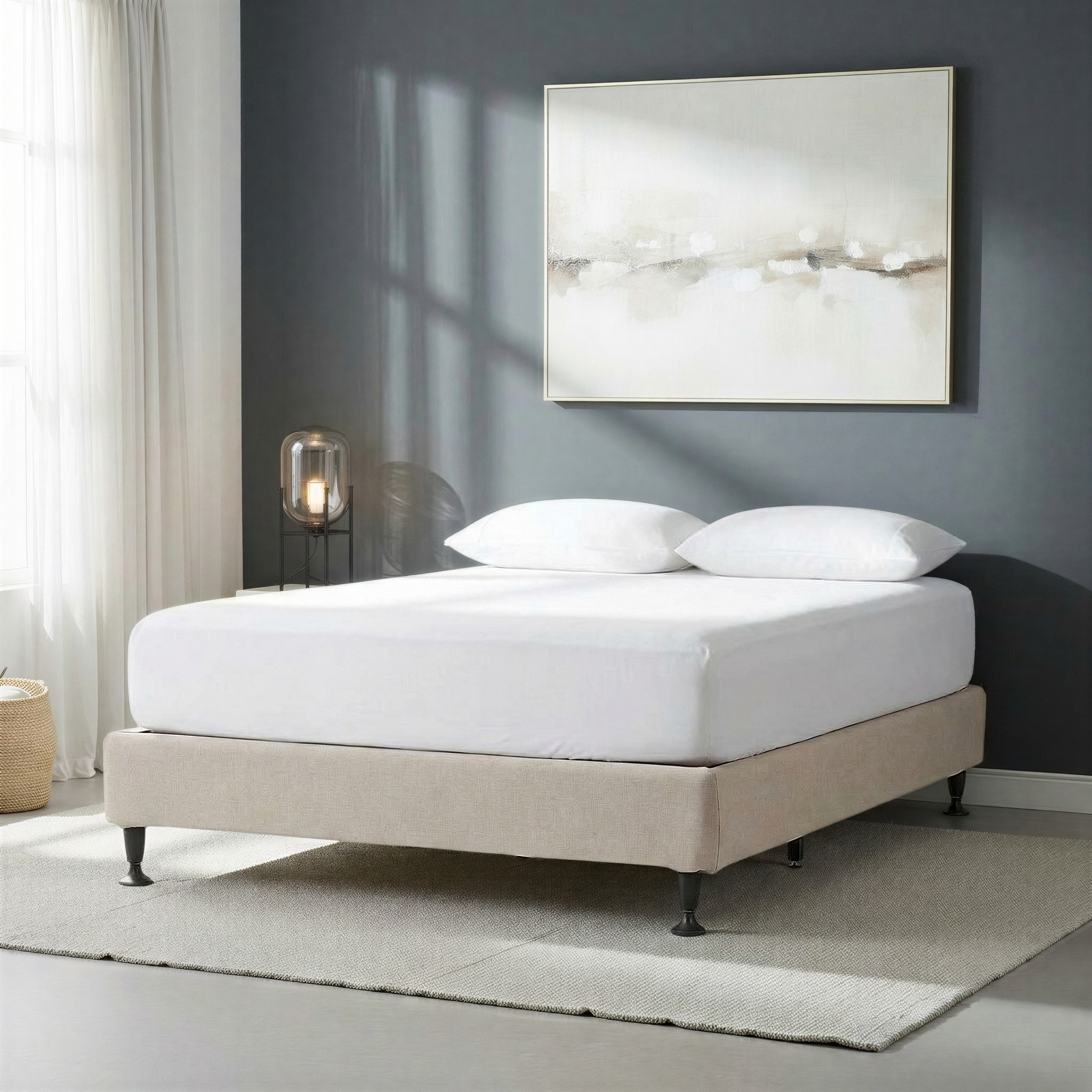 Alfa Double Bed Base, Beige