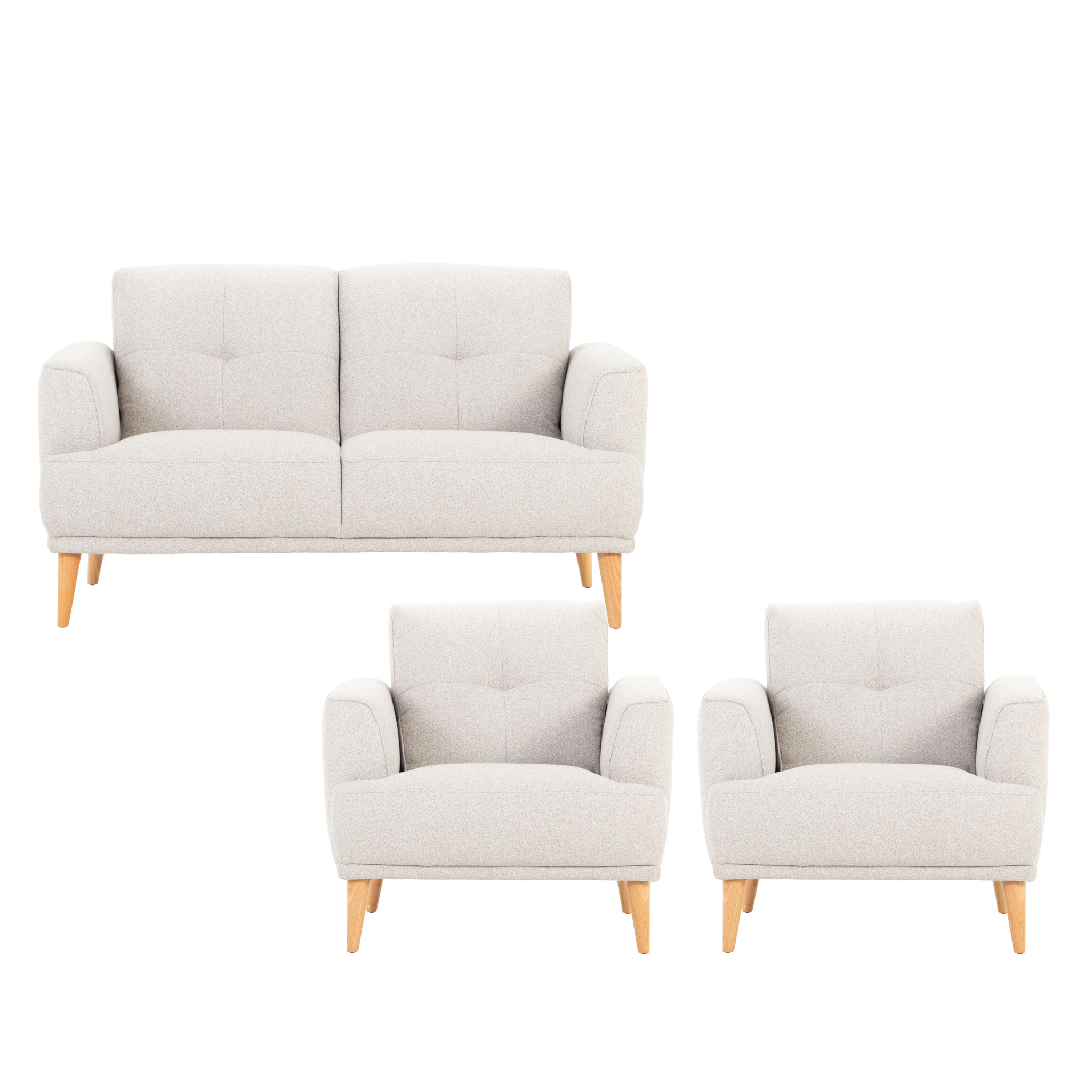 Alex 2 Seater + 2 Chairs, Light Grey