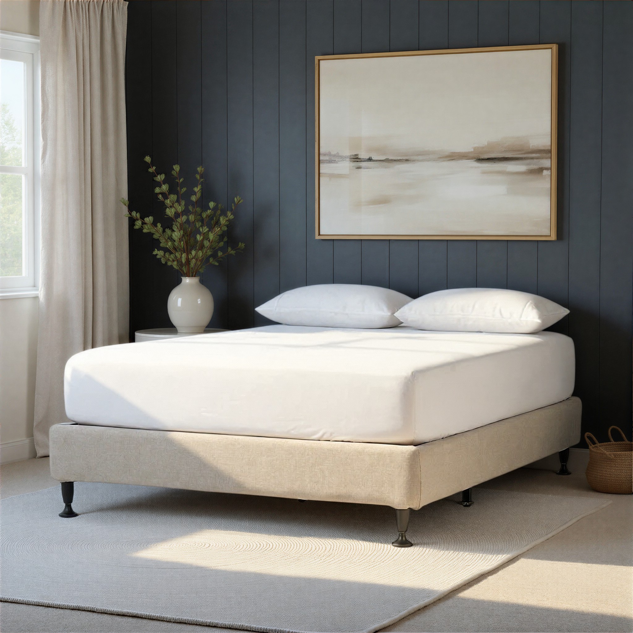 Alfa Queen Bed Base, Beige
