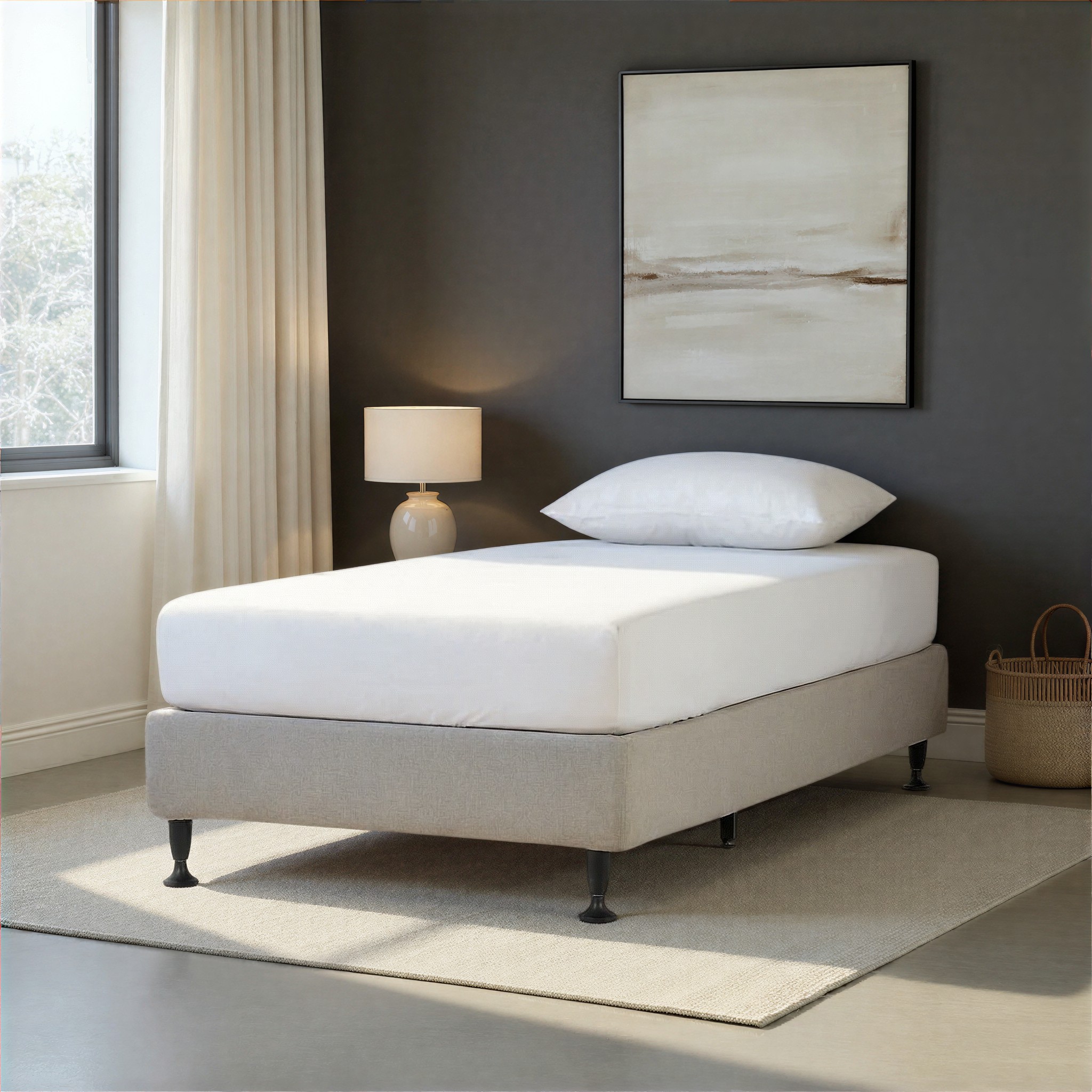 Alfa Single Bed Base, Beige