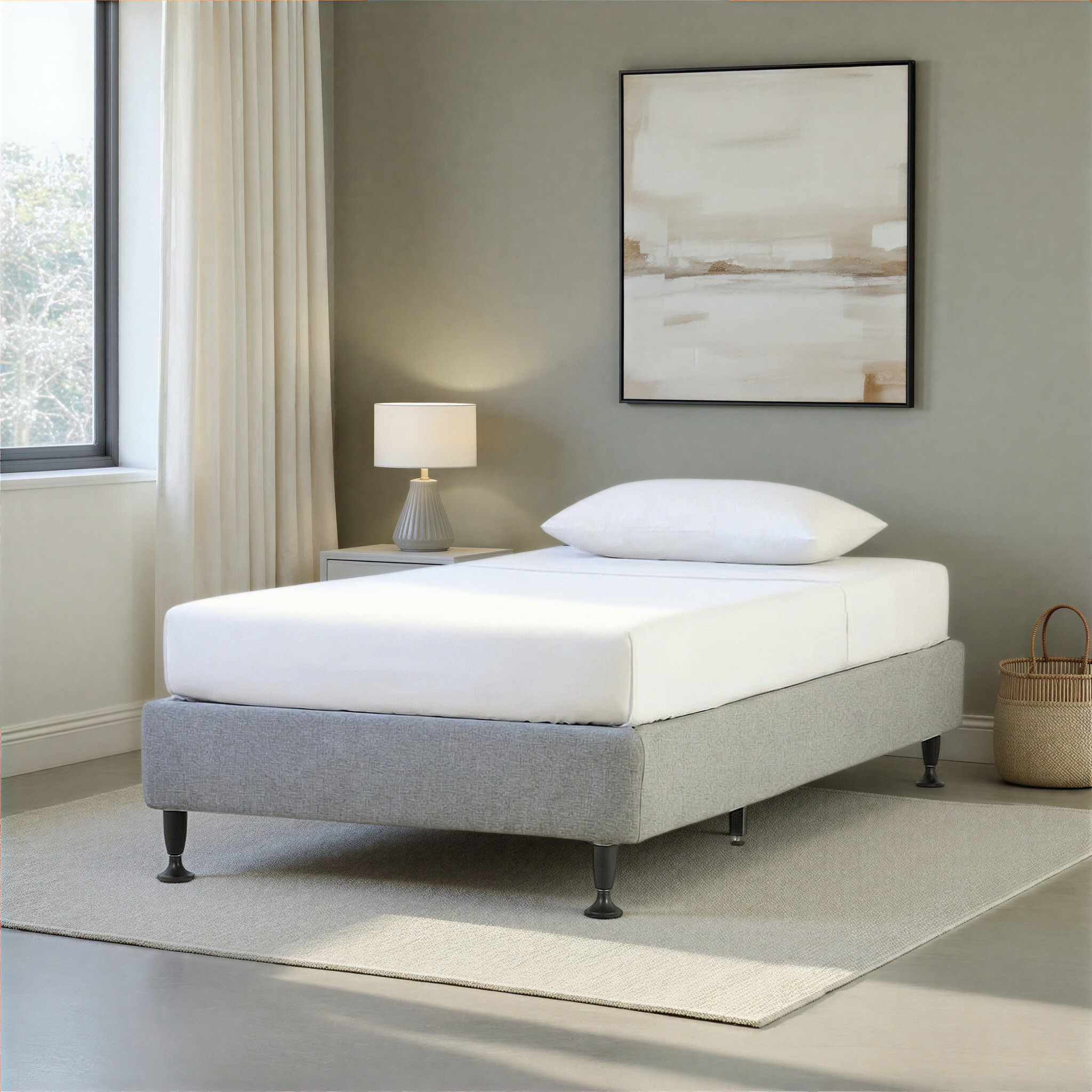 Alfa Single Bed Base, Light Grey