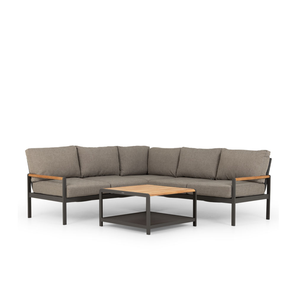 Amber Outdoor Corner Set with Square Coffee Table, Gunmetal