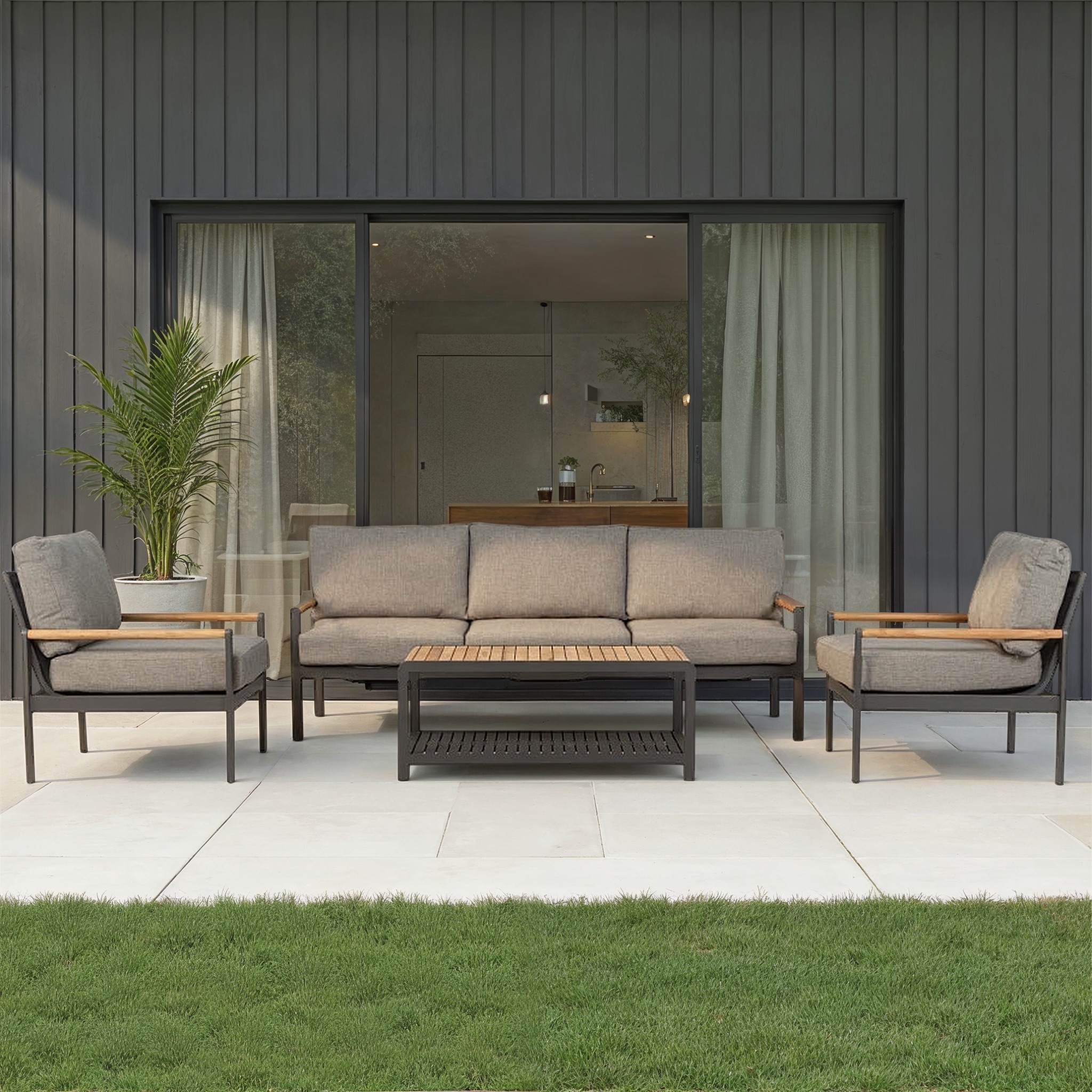 Amber 4 Piece Outdoor Lounge Set with Coffee Table, Gunmetal