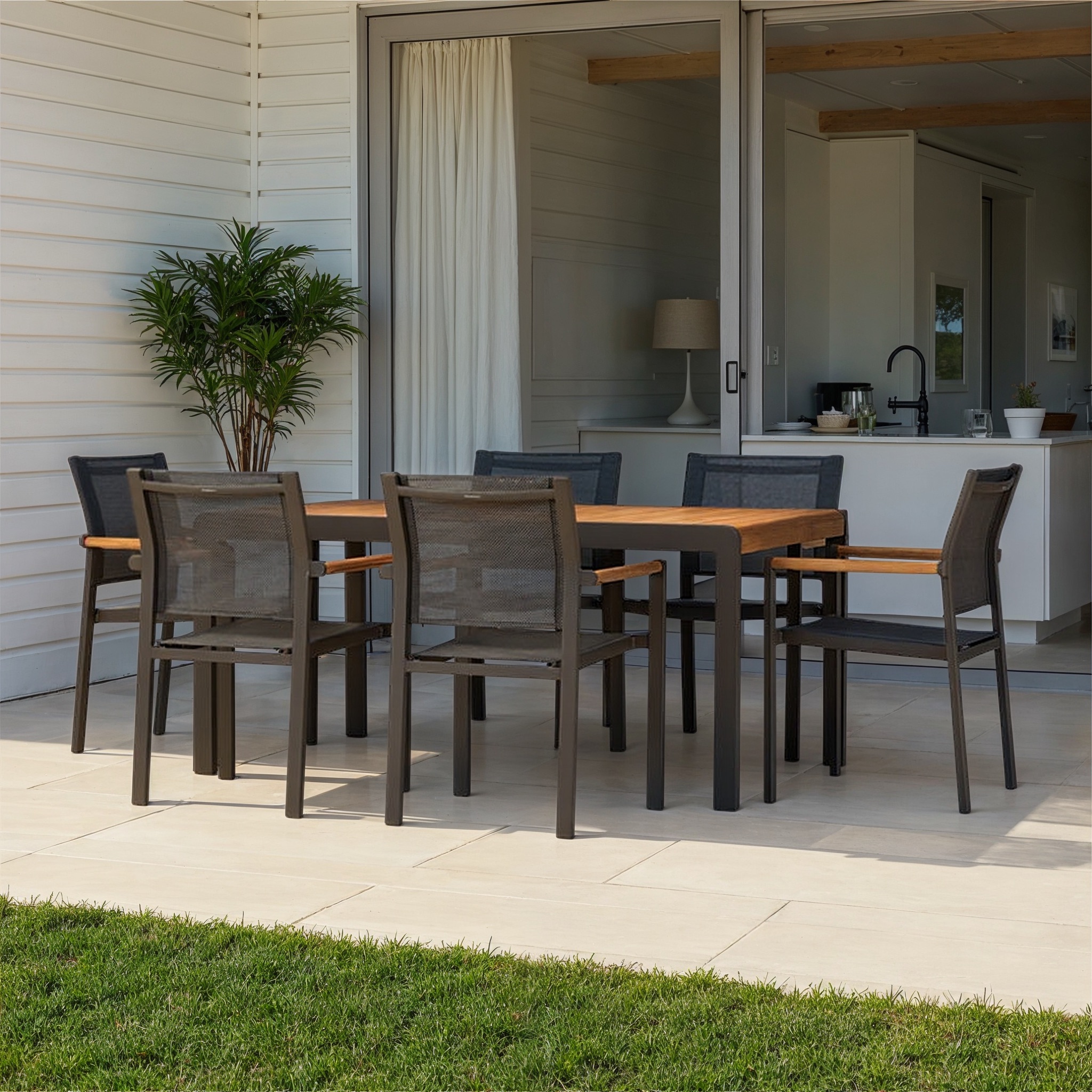 Amber 7 Piece Outdoor Dining Set, Gunmetal