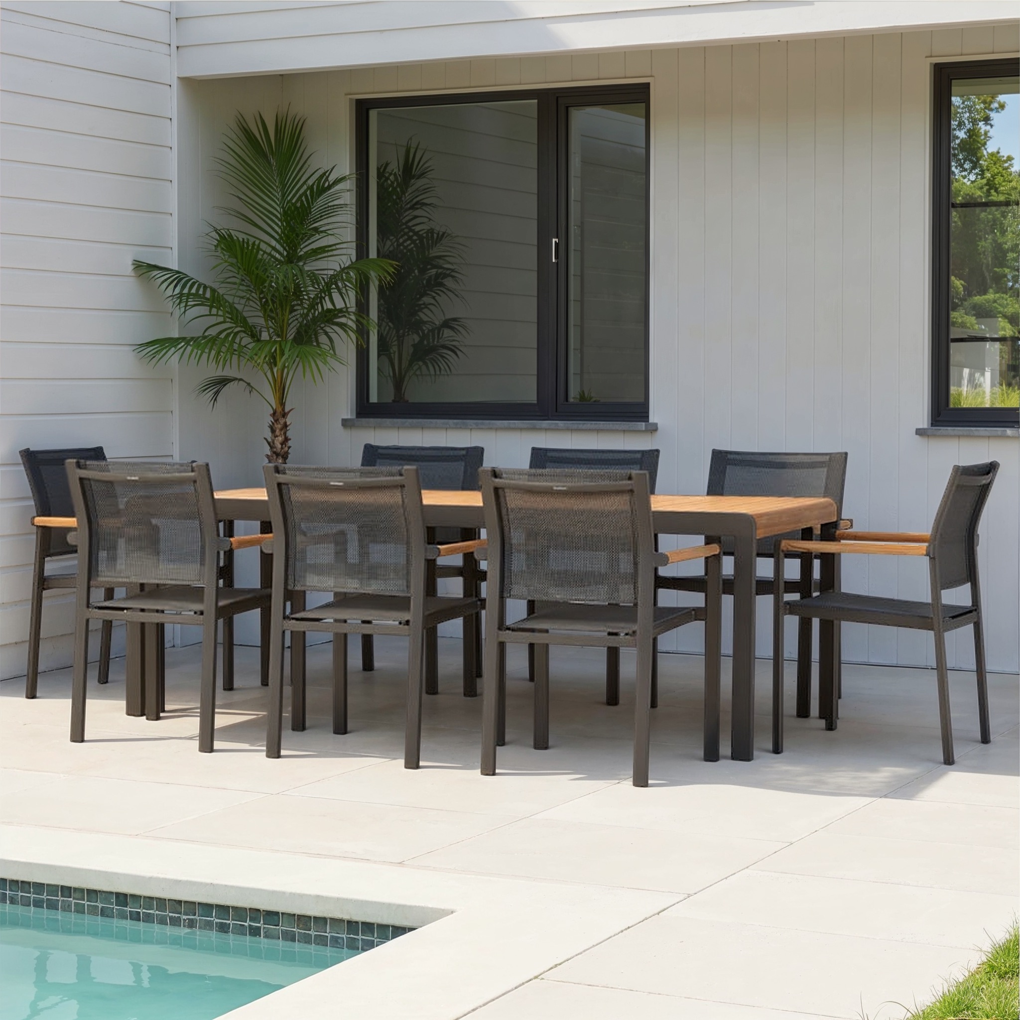 Amber 9 Piece Outdoor Dining Set, Gunmetal
