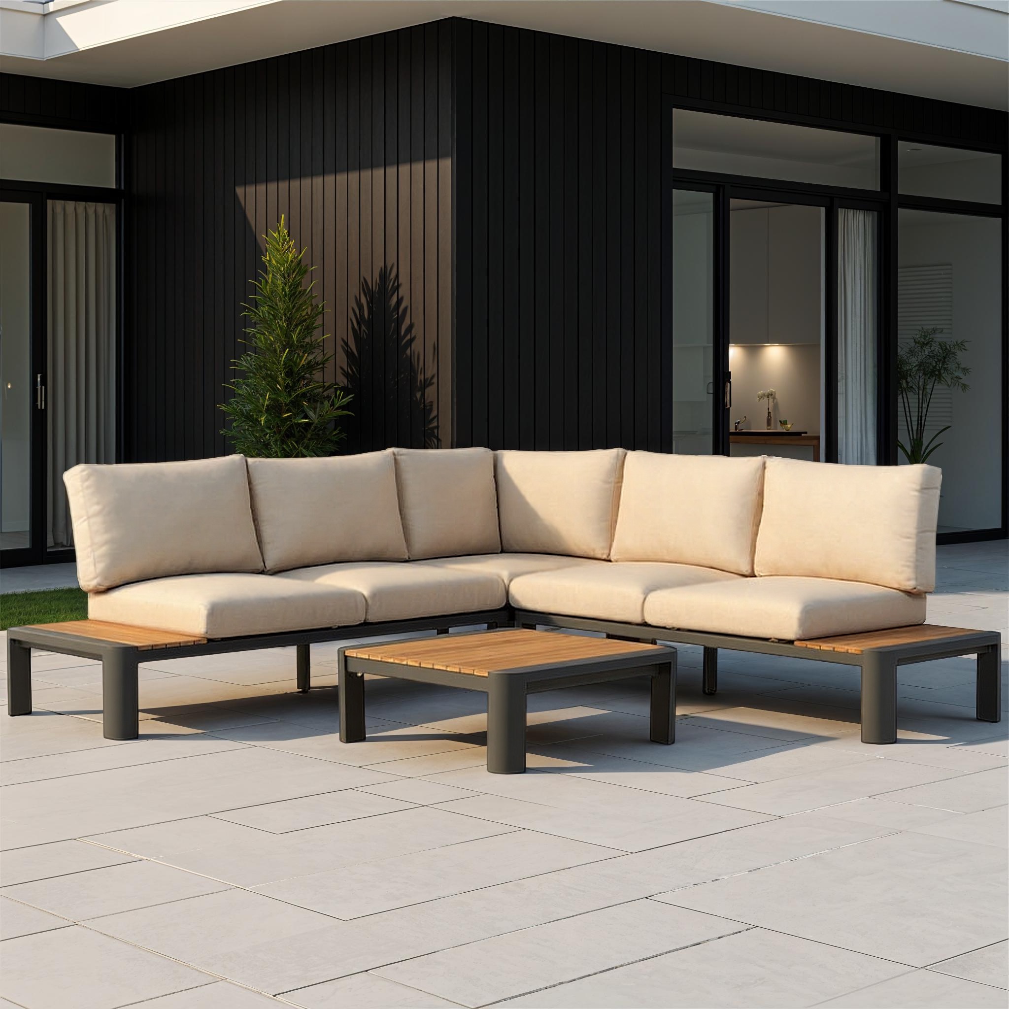 Antigua Outdoor Corner Set with Coffee Table, Charcoal