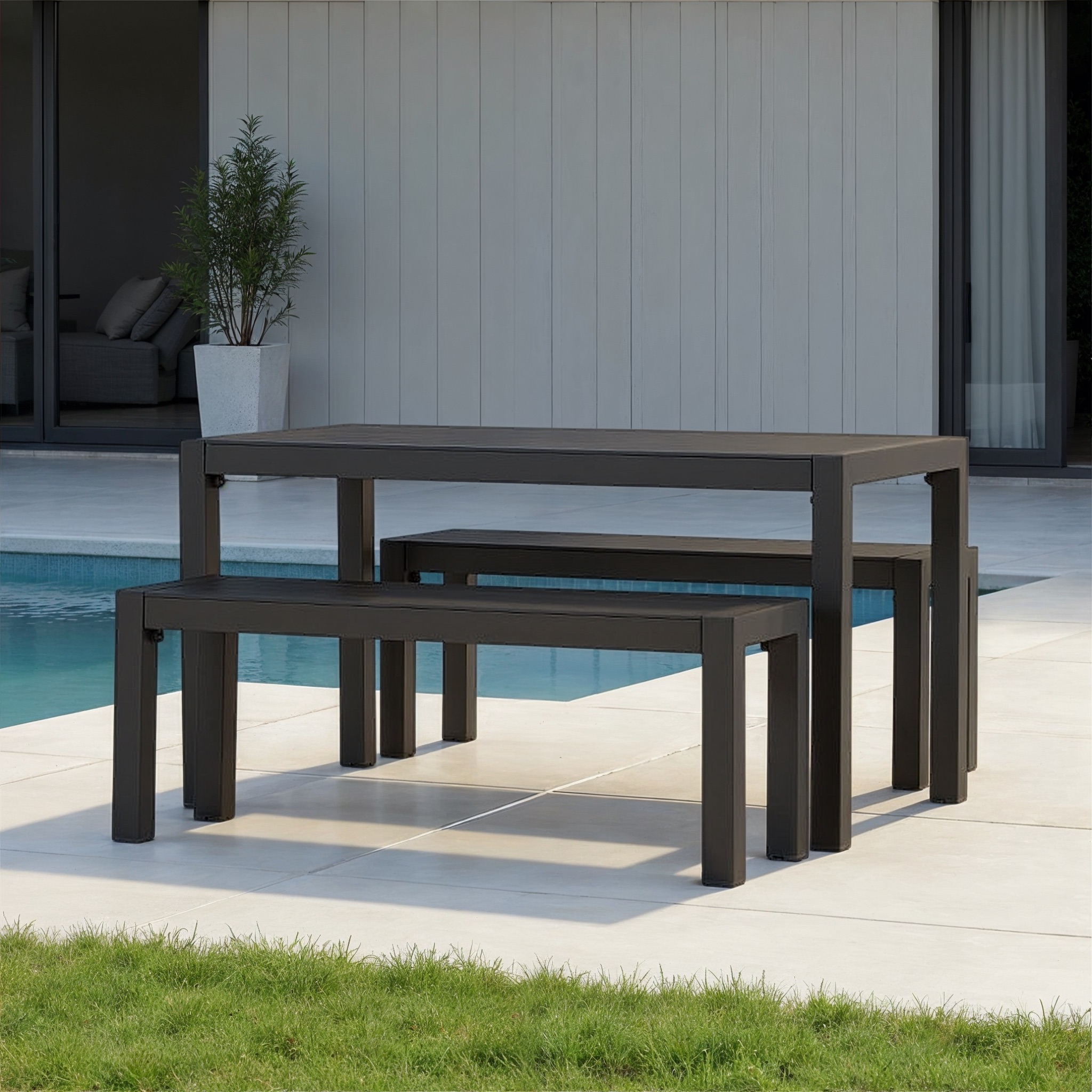 Antoni 3 Piece Outdoor Dining Set - W140, Gunmetal