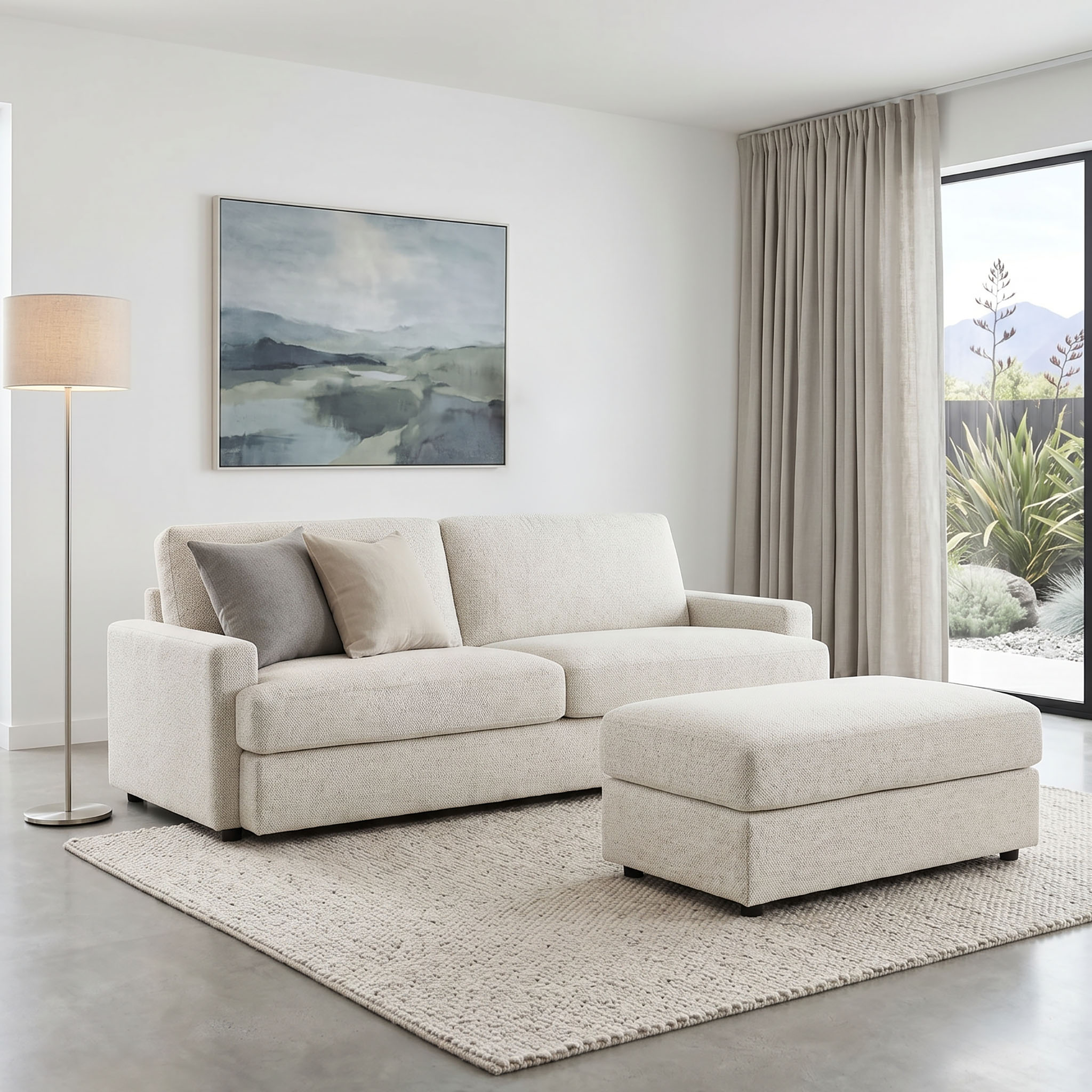 Aria 3 Seater + Ottoman, Ash