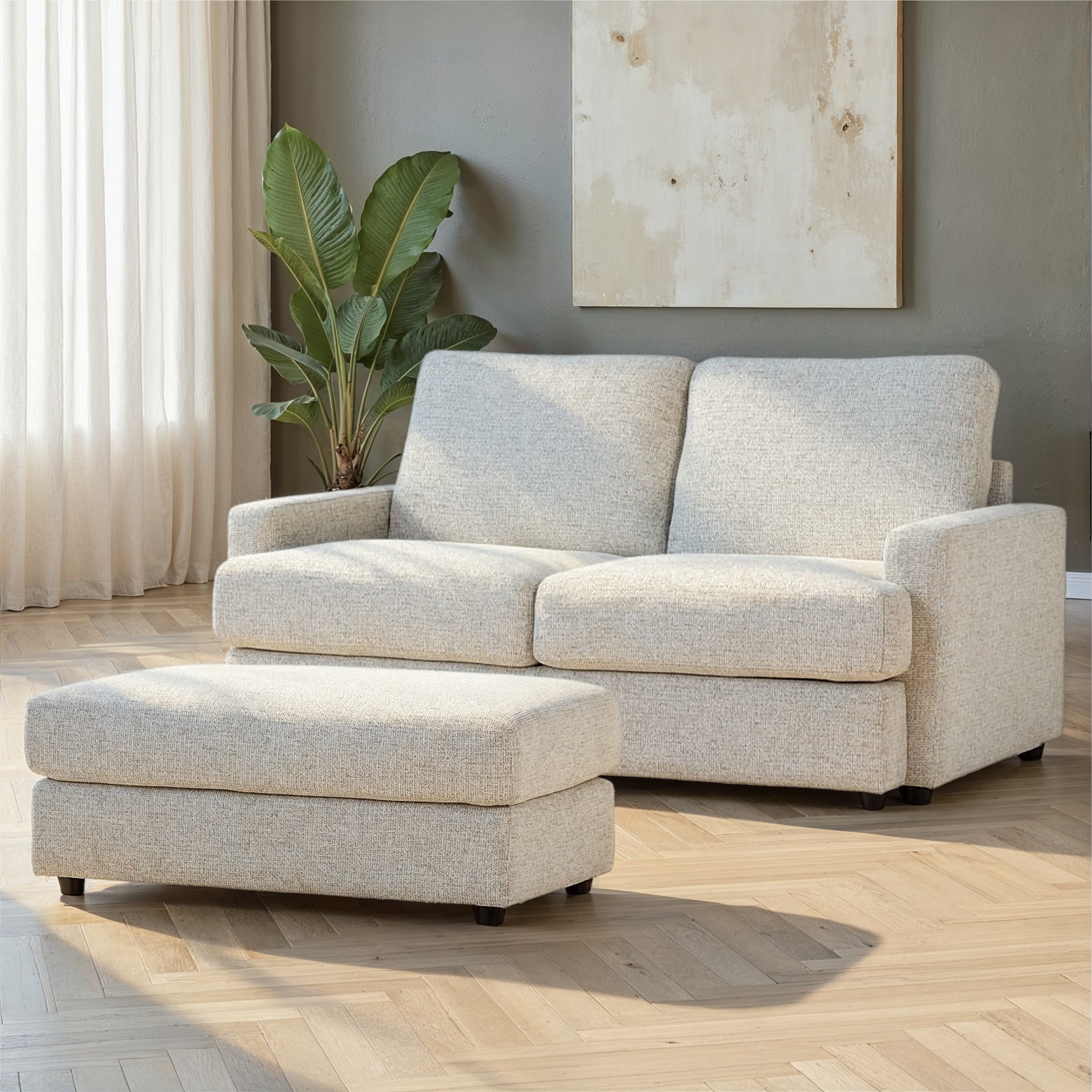 Aria 2 Seater + Ottoman, Grey