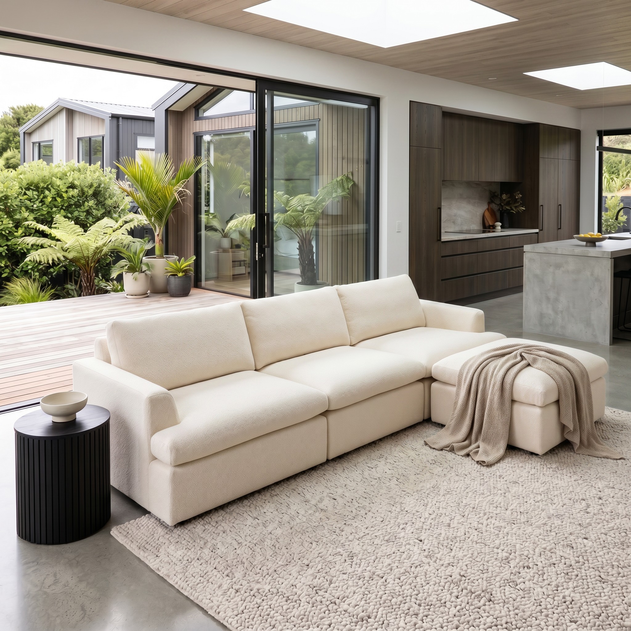 Ashleigh 3 Seater Modular Sofa With Ottoman, Cream
