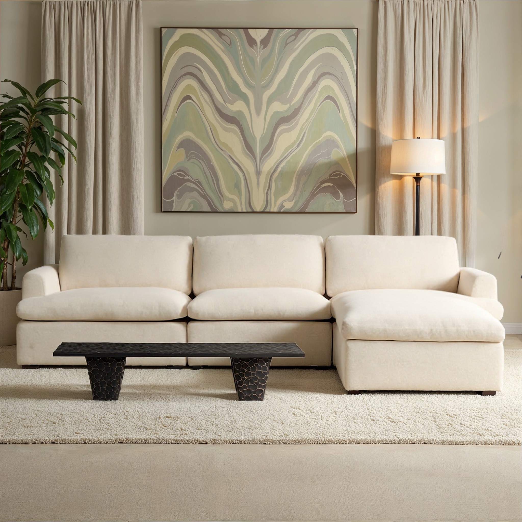 Ashleigh 3 Seater Modular Chaise Sofa, Cream