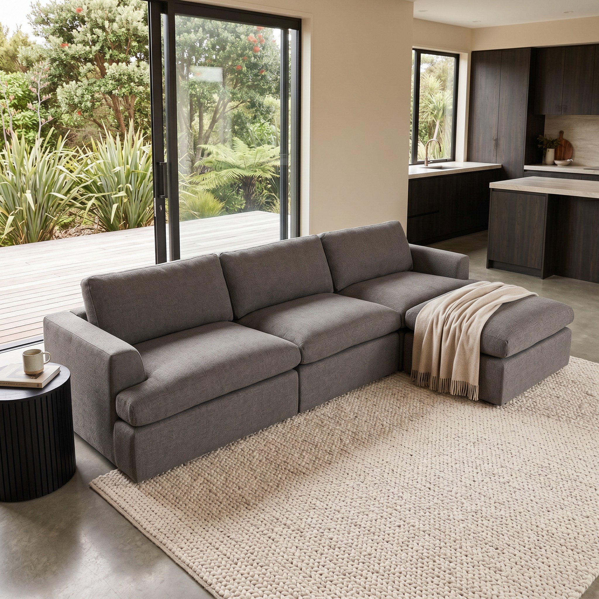 Ashleigh 3 Seater Modular Sofa With Ottoman, Grey