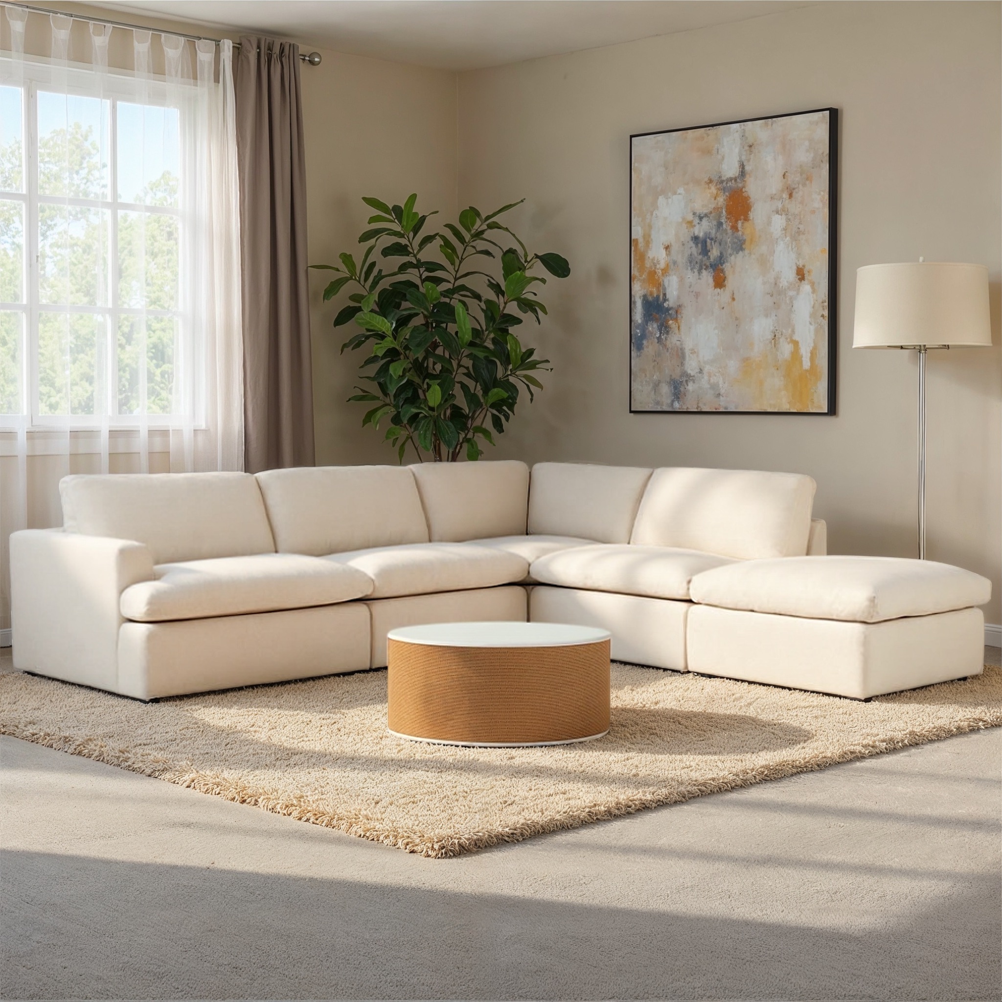 Ashleigh 4 Seater Corner Modular Chaise Sofa Right Hand Facing, Cream