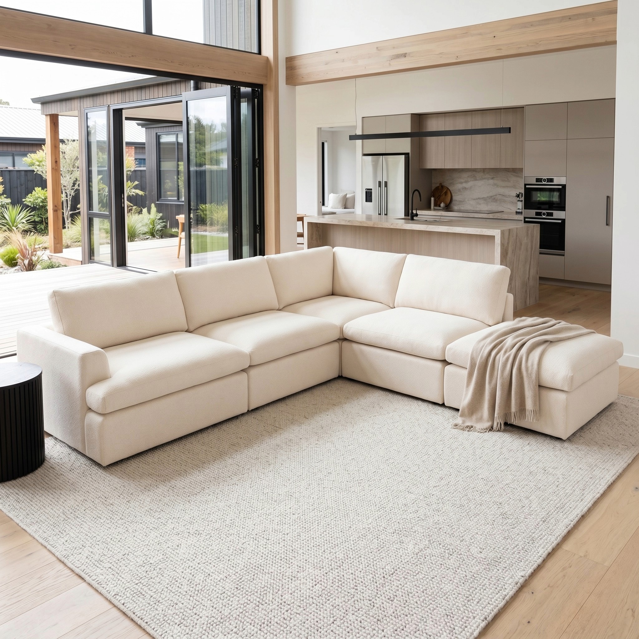 Ashleigh 4 Seater Modular Right Hand Facing Corner Sofa with Ottoman, Cream