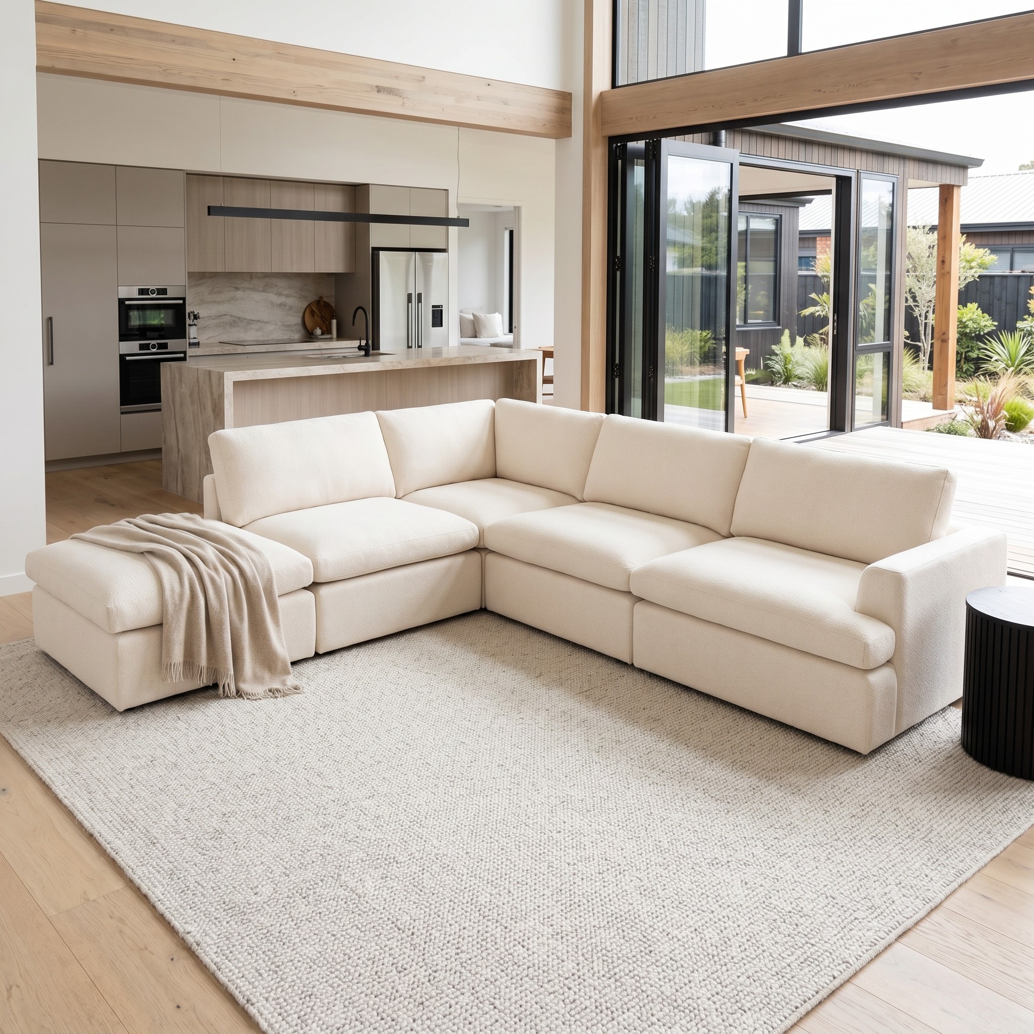 Ashleigh 4 Seater Modular Left Hand Facing Corner Sofa with Ottoman, Cream