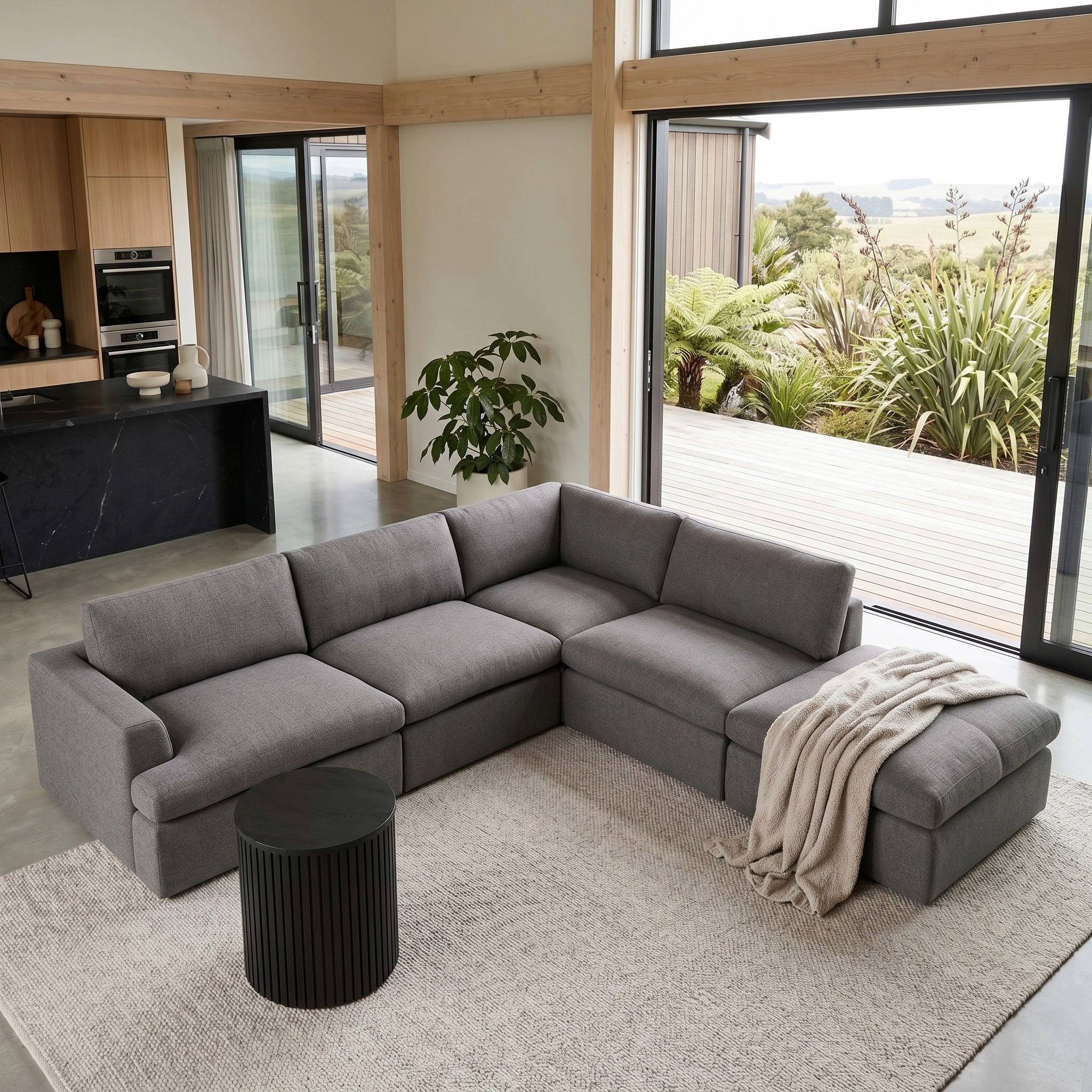 Ashleigh 4 Seater Modular Right Hand Facing Corner Sofa with Ottoman, Grey