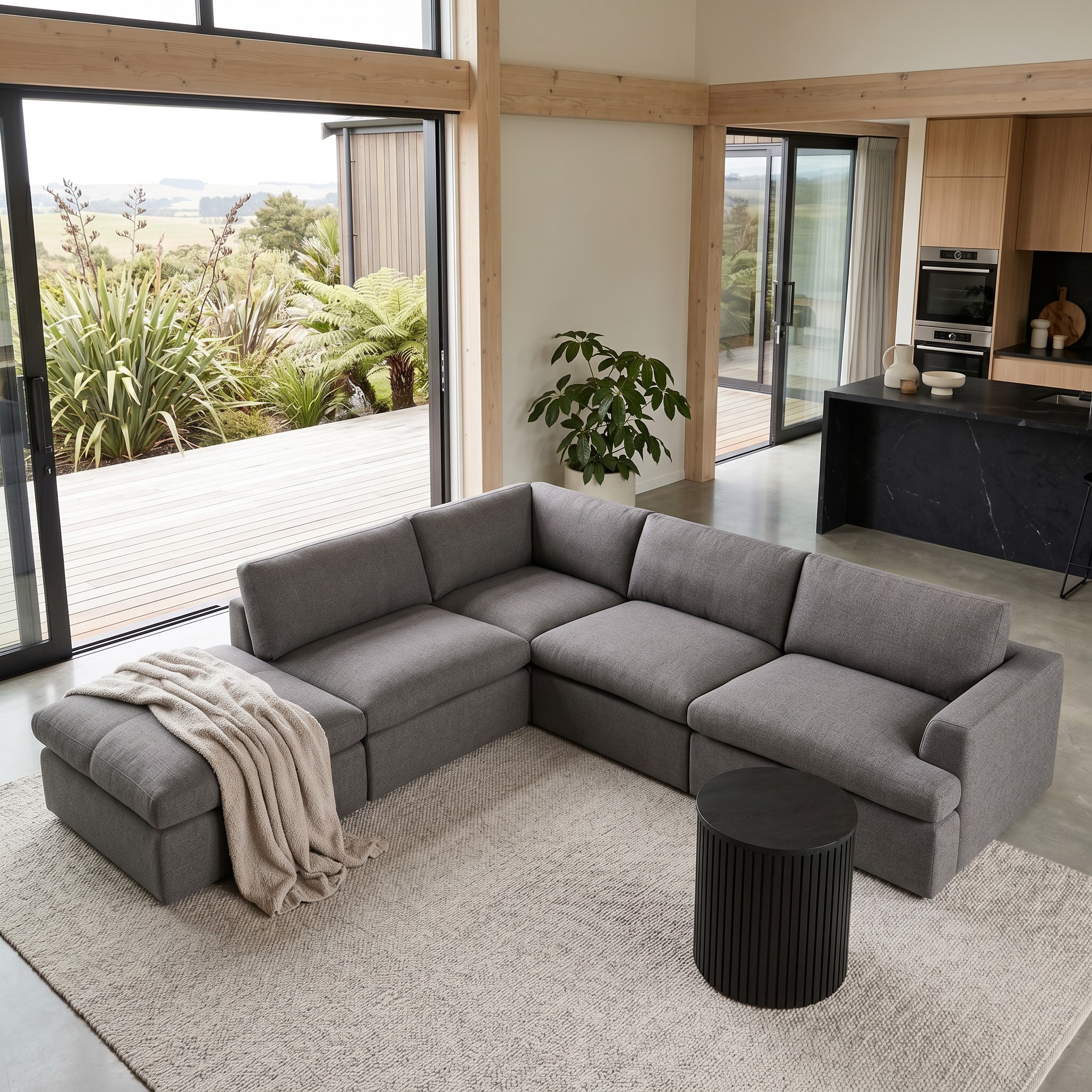 Ashleigh 4 Seater Modular Left Hand Facing Corner Sofa with Ottoman, Grey