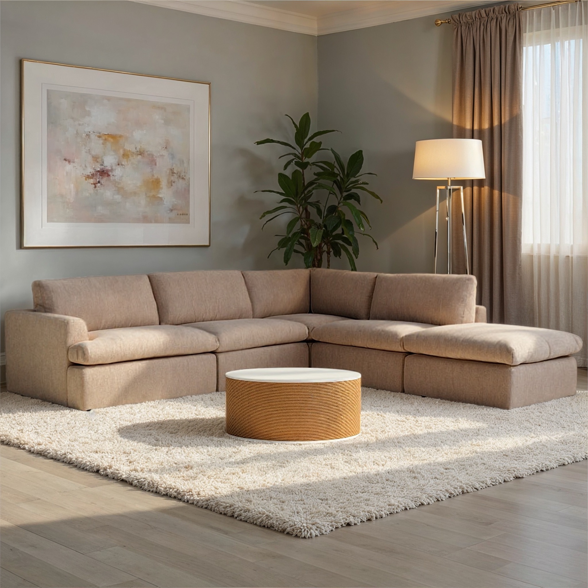 Ashleigh 4 Seater Corner Modular Chaise Sofa Right Hand Facing, Taupe