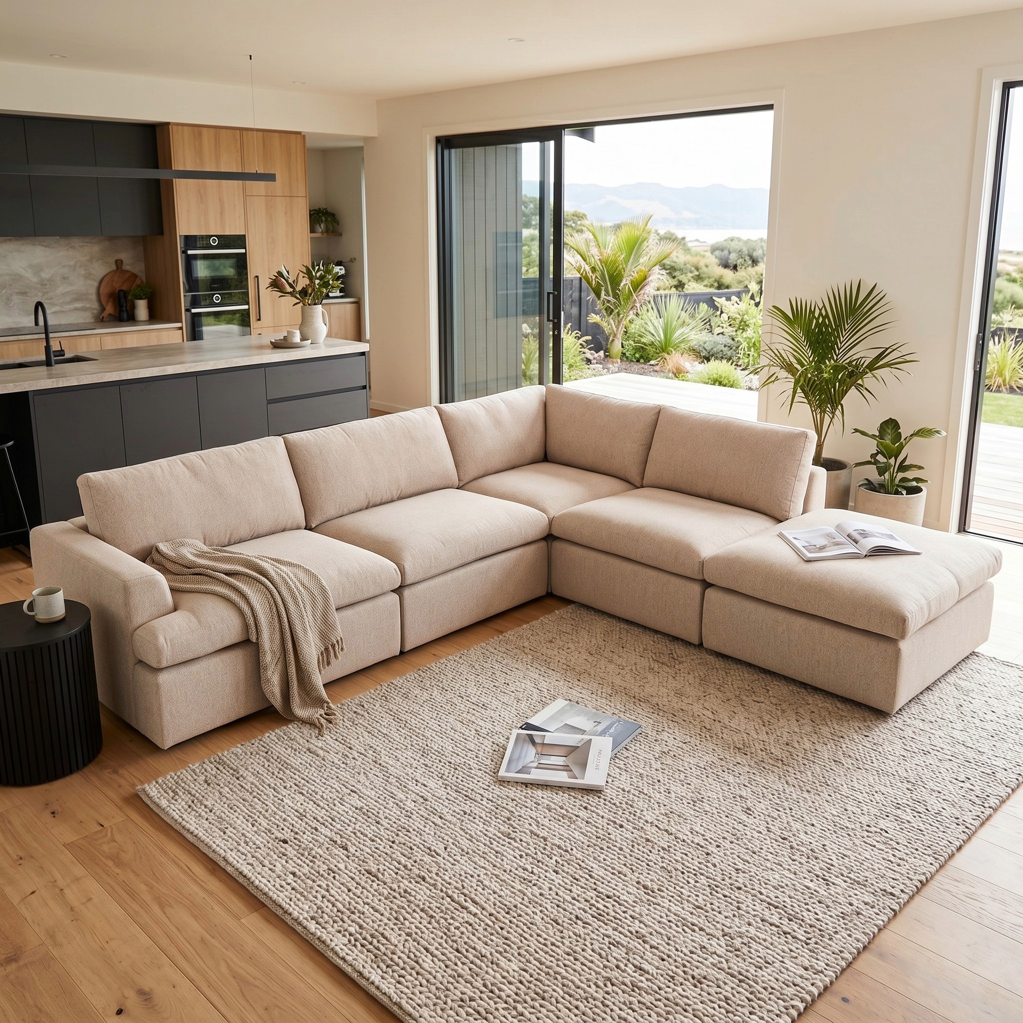 Ashleigh 4 Seater Modular Right Hand Facing Corner Sofa with Ottoman, Taupe