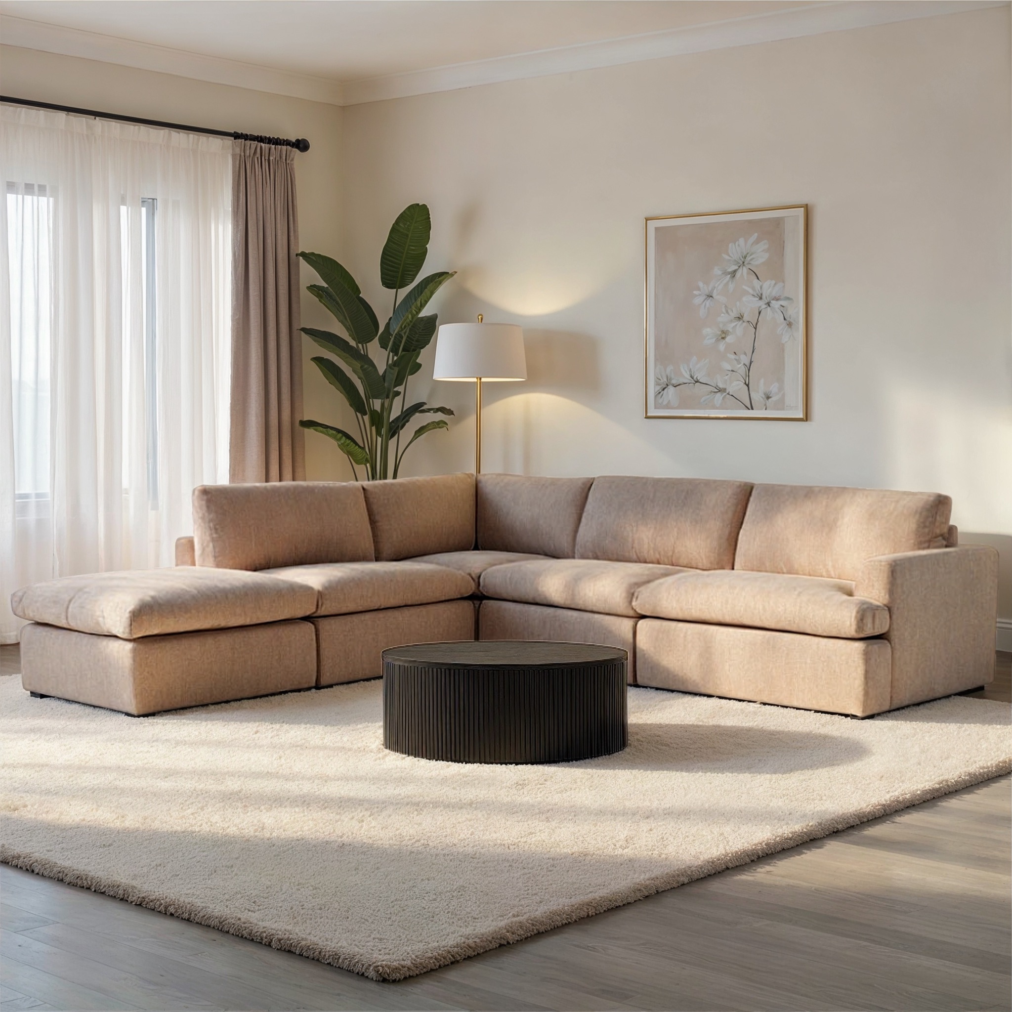 Ashleigh 4 Seater Corner Modular Chaise Sofa Left Hand Facing, Taupe