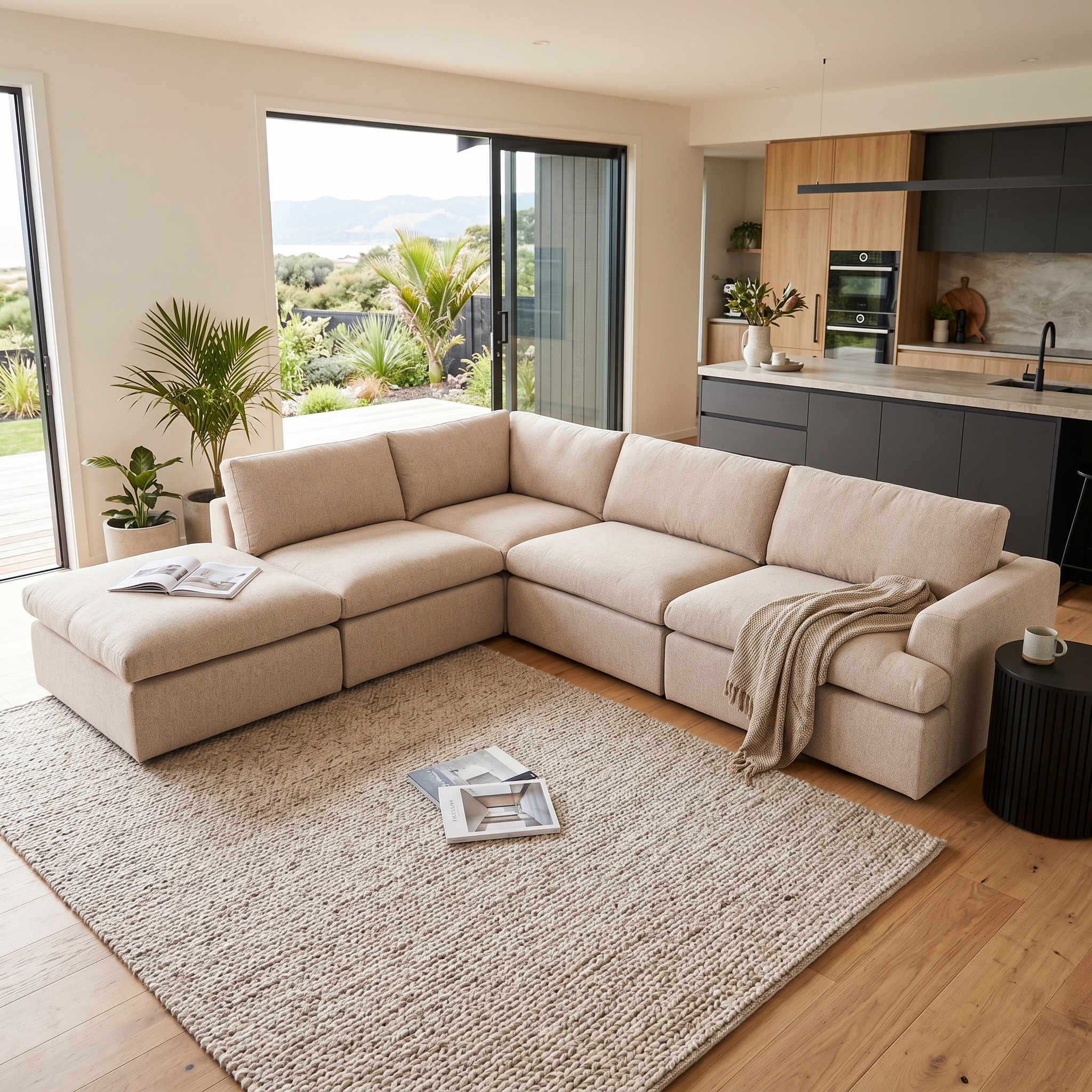 Ashleigh 4 Seater Modular Left Hand Facing Corner Sofa with Ottoman, Taupe
