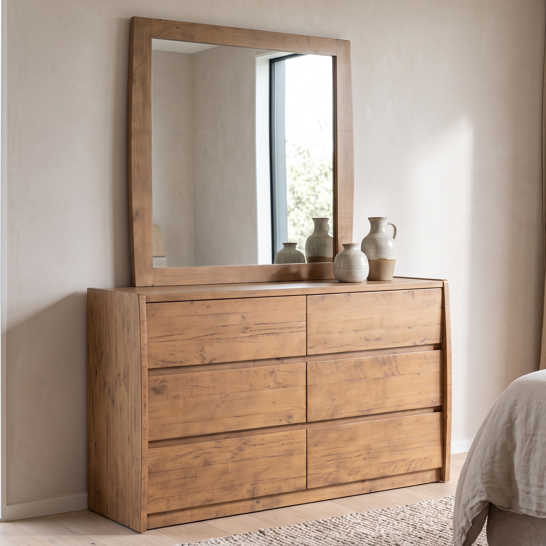 Ashby Lowboy & Dresser Mirror, Rustic Brown