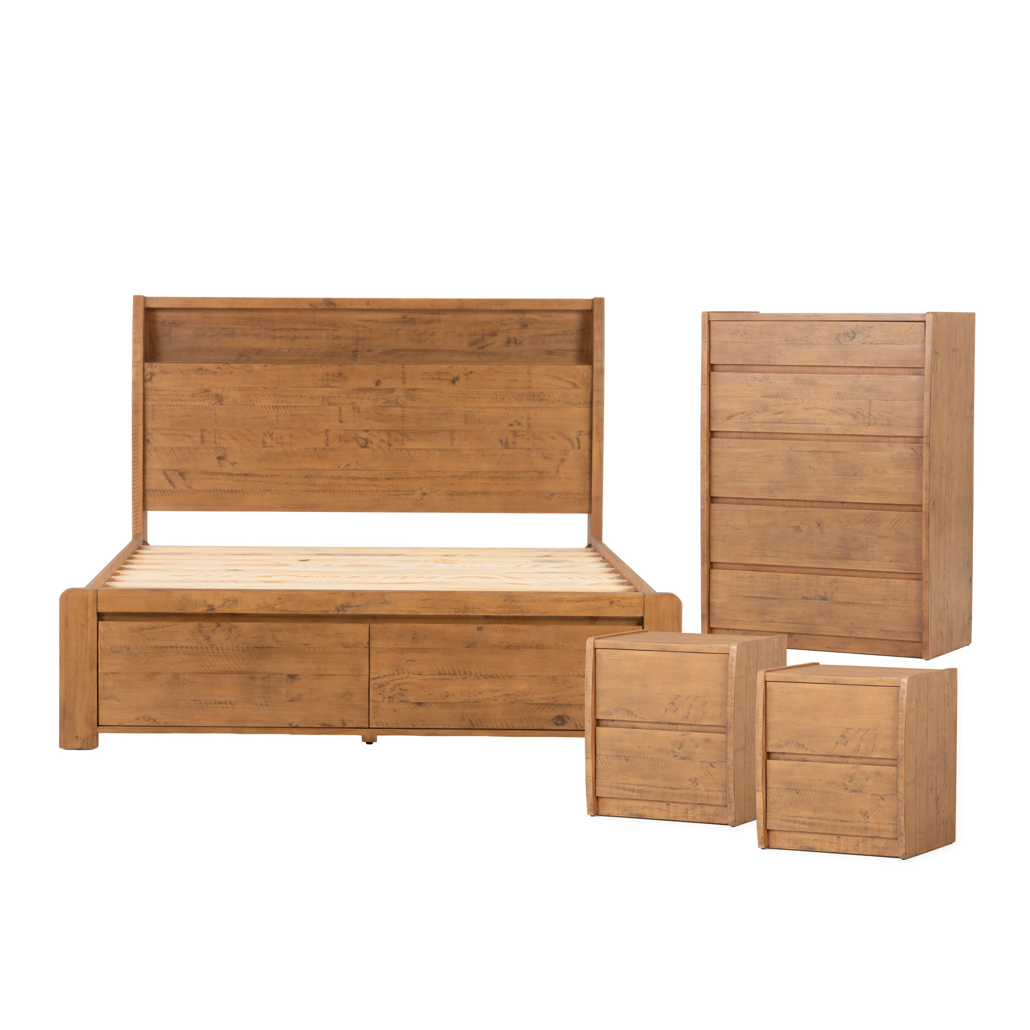 Ashby 4 Piece Bedroom Set with Queen Bed Frame, Rustic Brown