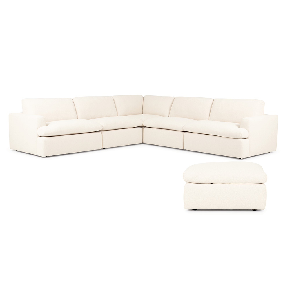 Ashleigh 5 Seater Corner Modular Sofa With Ottoman, Cream
