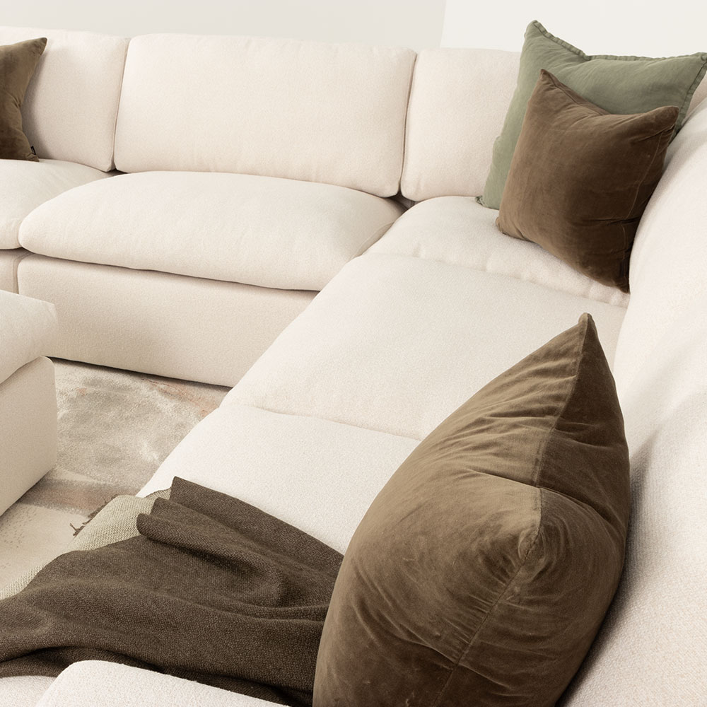Ashleigh 5 Seater Corner Modular Sofa With Ottoman, Cream