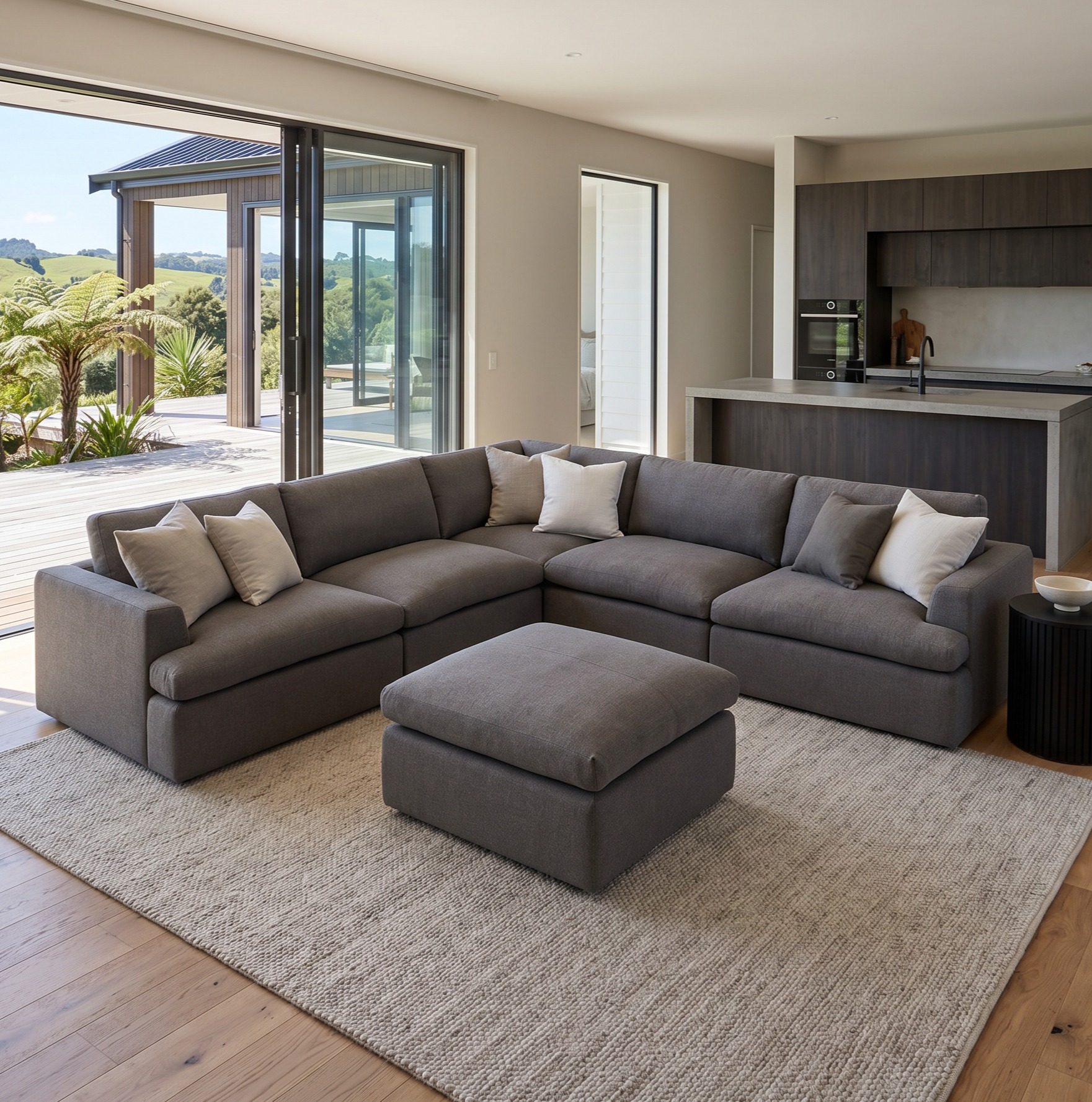 Ashleigh 5 Seater Corner Modular Sofa With Ottoman, Grey