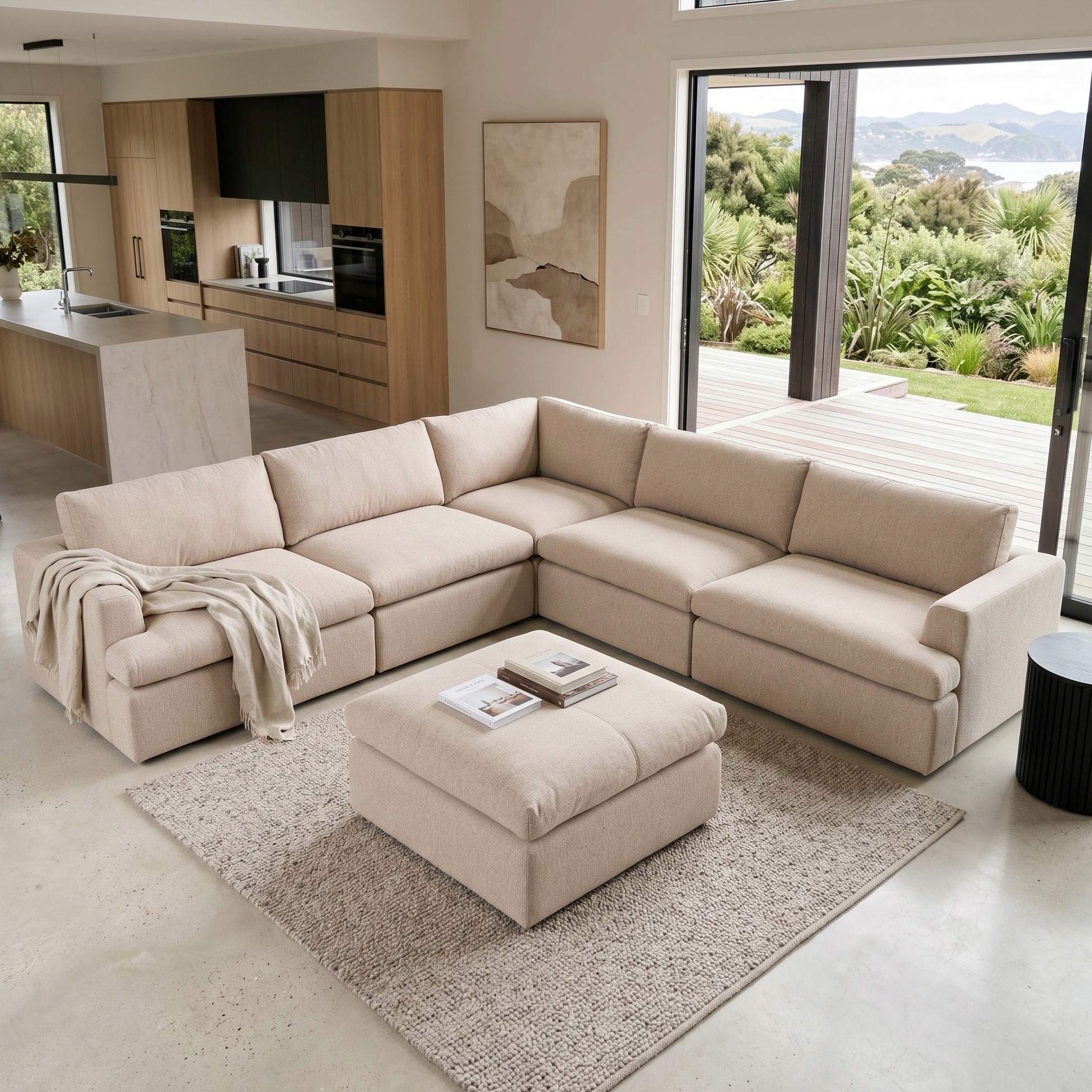 Ashleigh 5 Seater Corner Modular Sofa With Ottoman, Taupe