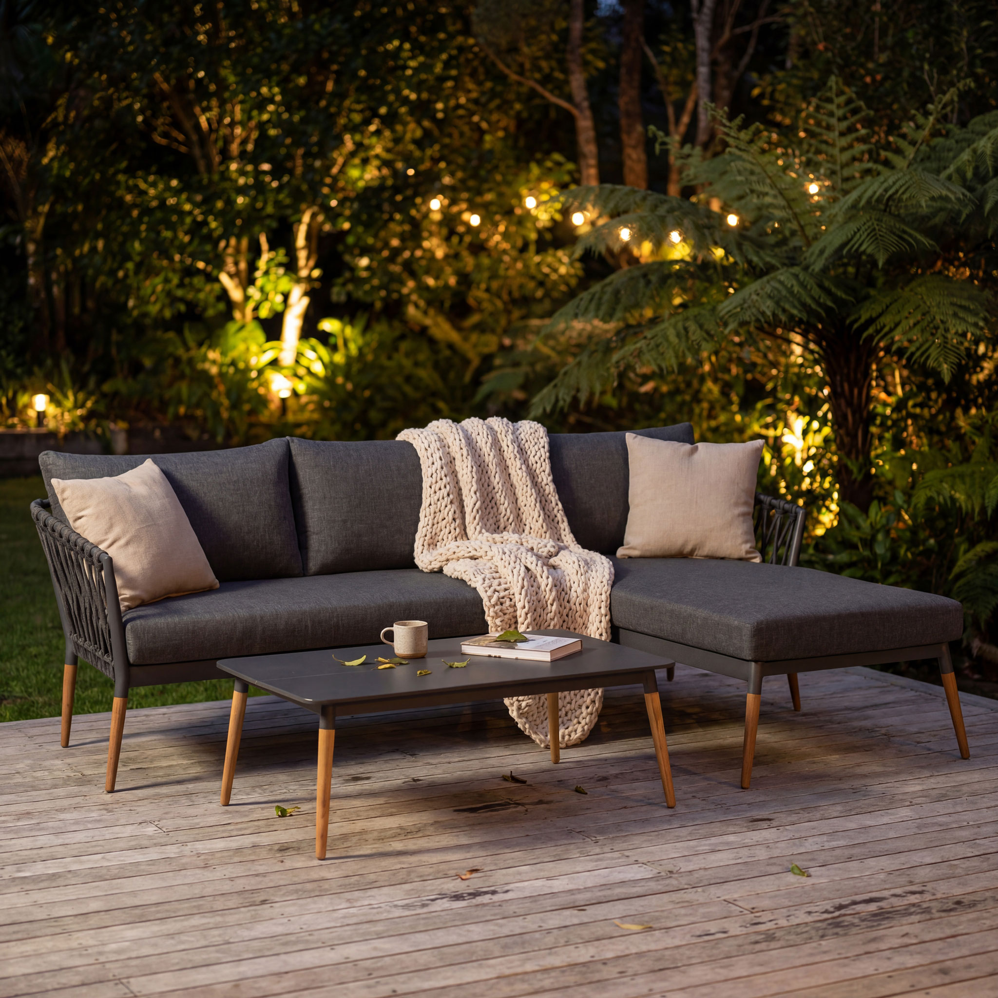 Athens Outdoor Chaise Lounge Set with Coffee Table, Gunmetal