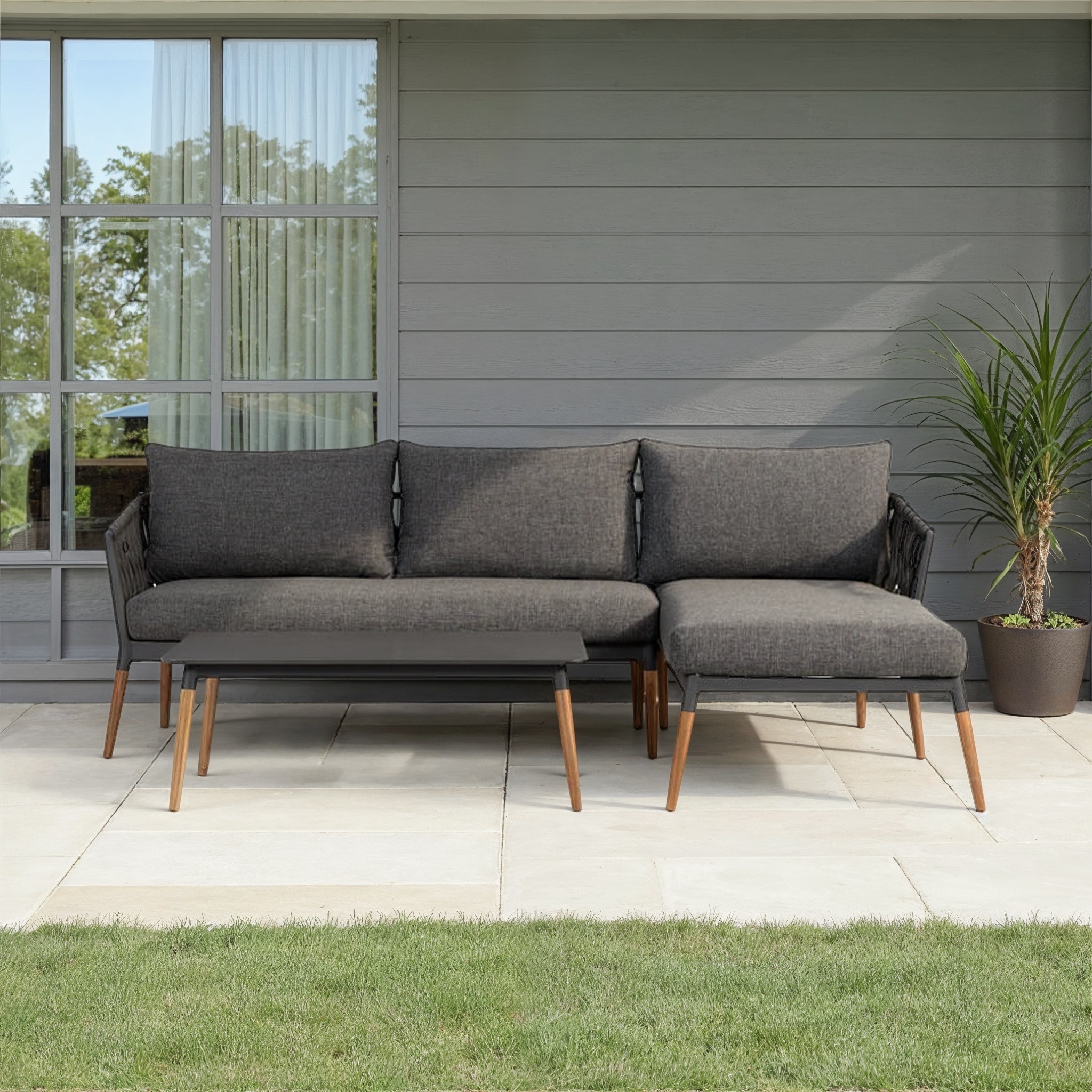 Athens Outdoor Chaise Lounge Set with Coffee Table, Gunmetal