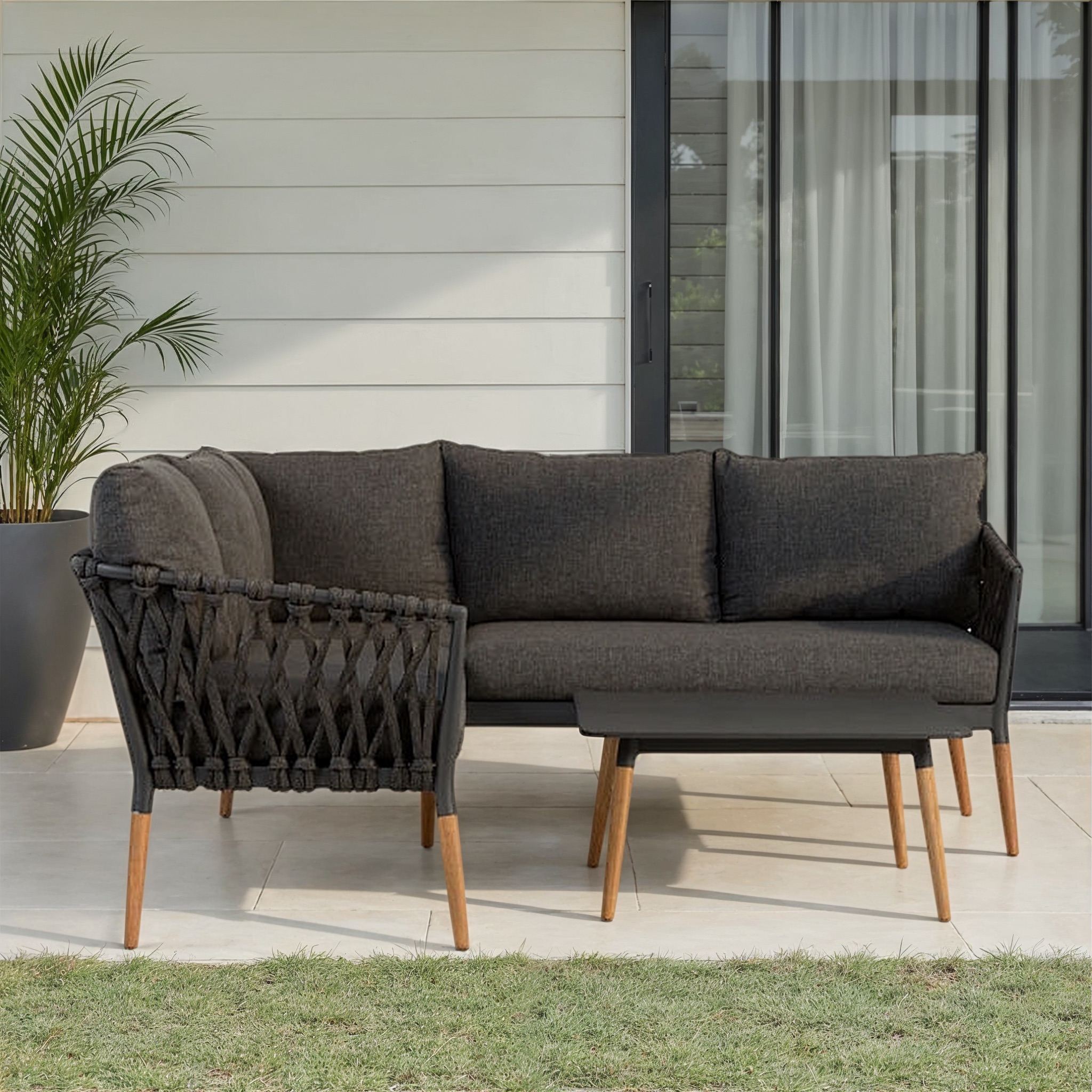 Athens Outdoor Corner Suite with Square Coffee Table, Gunmetal