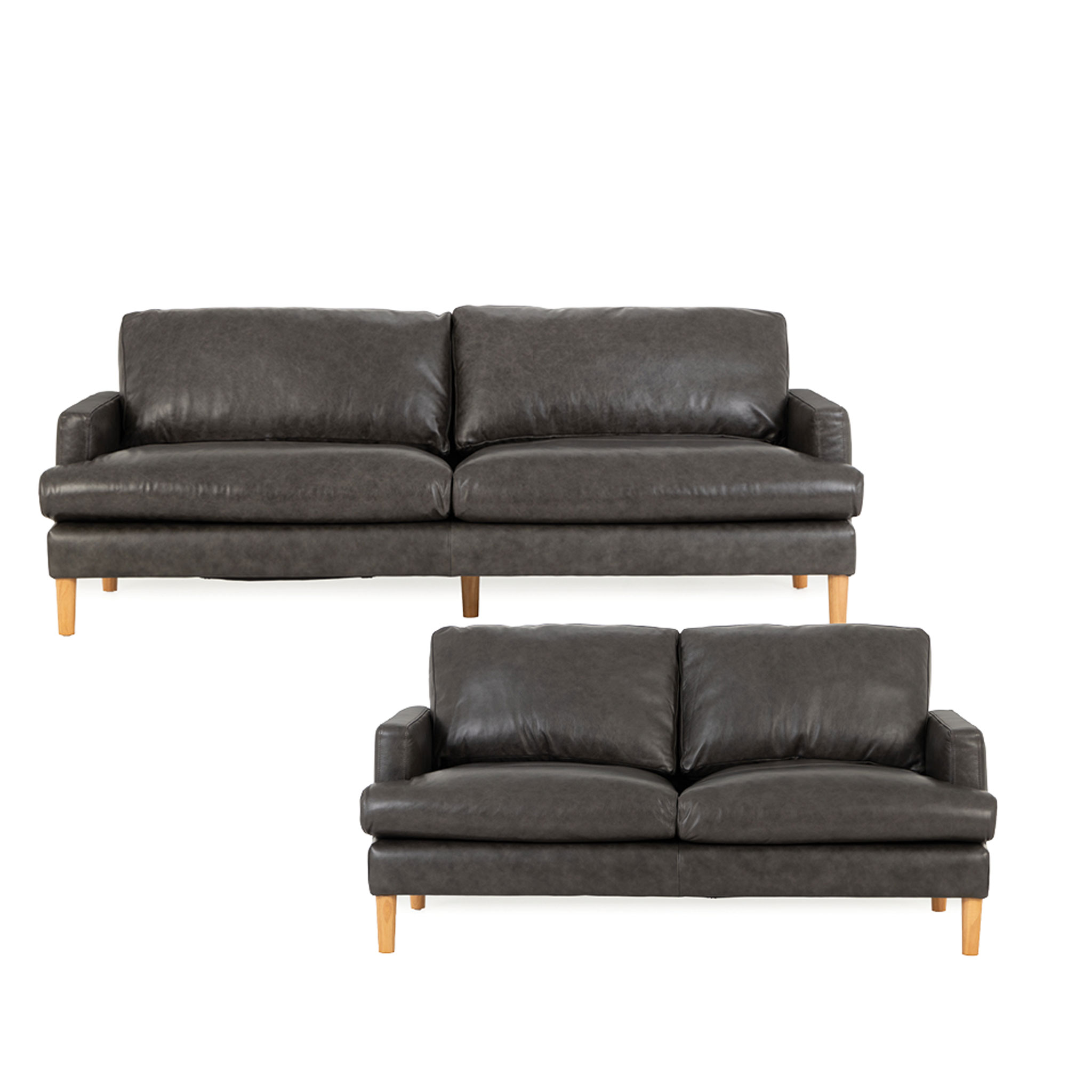 Brooklyn 3 Seater Leather + 2 Seater Leather, Black