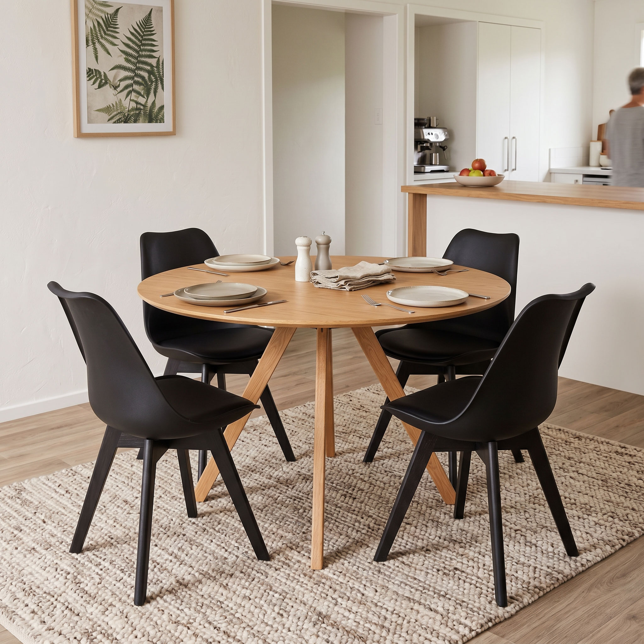 Carson 5 Piece Dining Set - W100, Oak/Black/Black