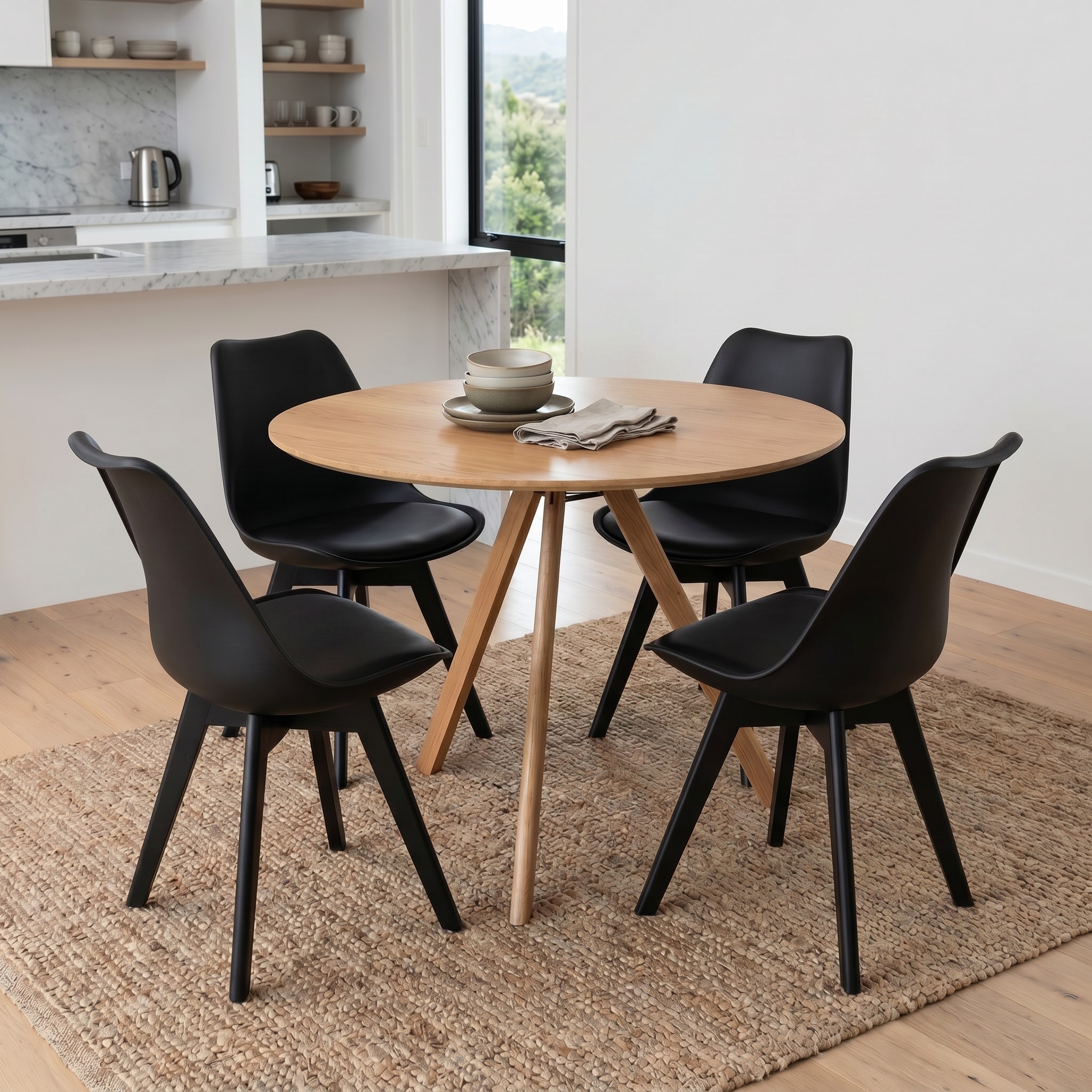Carson 5 Piece Dining Set - W100, Oak/Black/Black