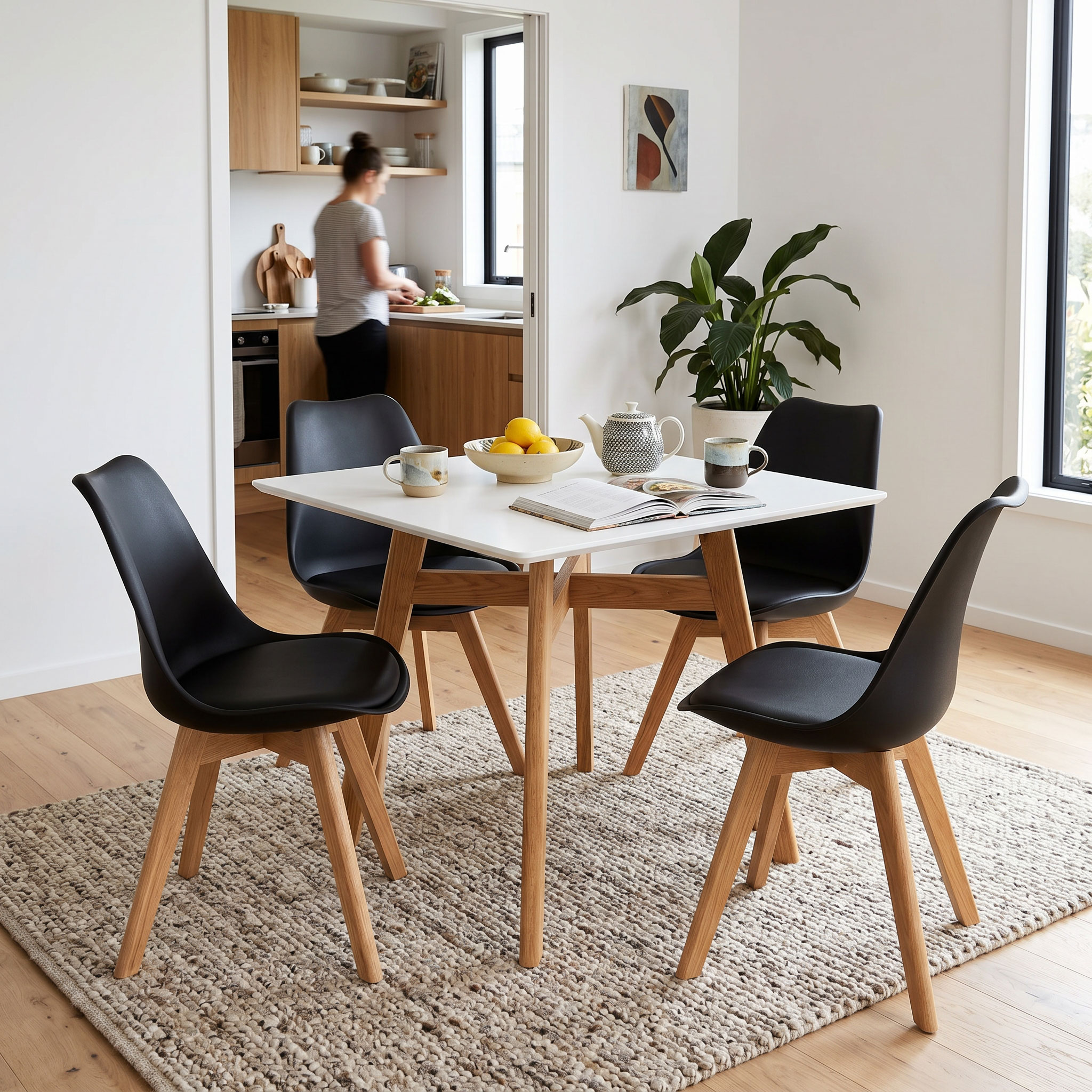 Carson 5 Piece Square Dining Set - W80, Black