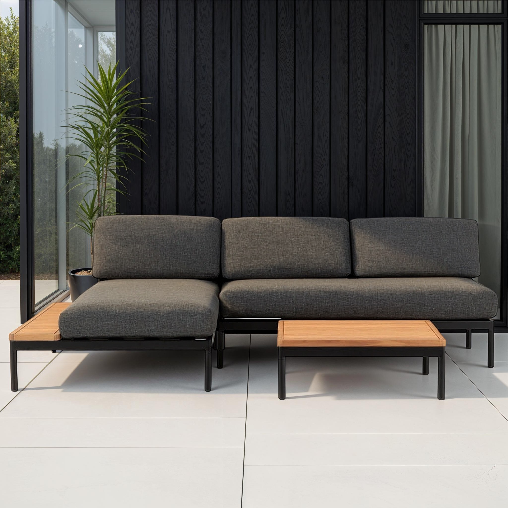 Cayman 3 Piece Outdoor Lounge Set with Square Coffee Table, Black