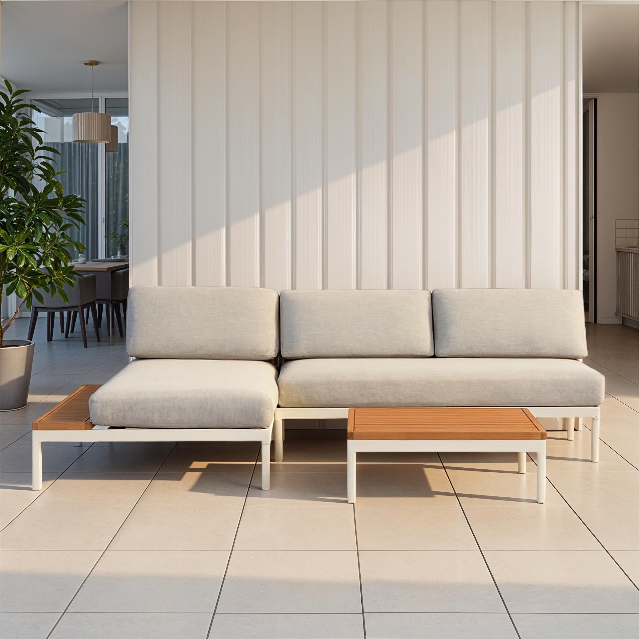 Cayman 3 Piece Outdoor Lounge Set with Square Coffee Table, White