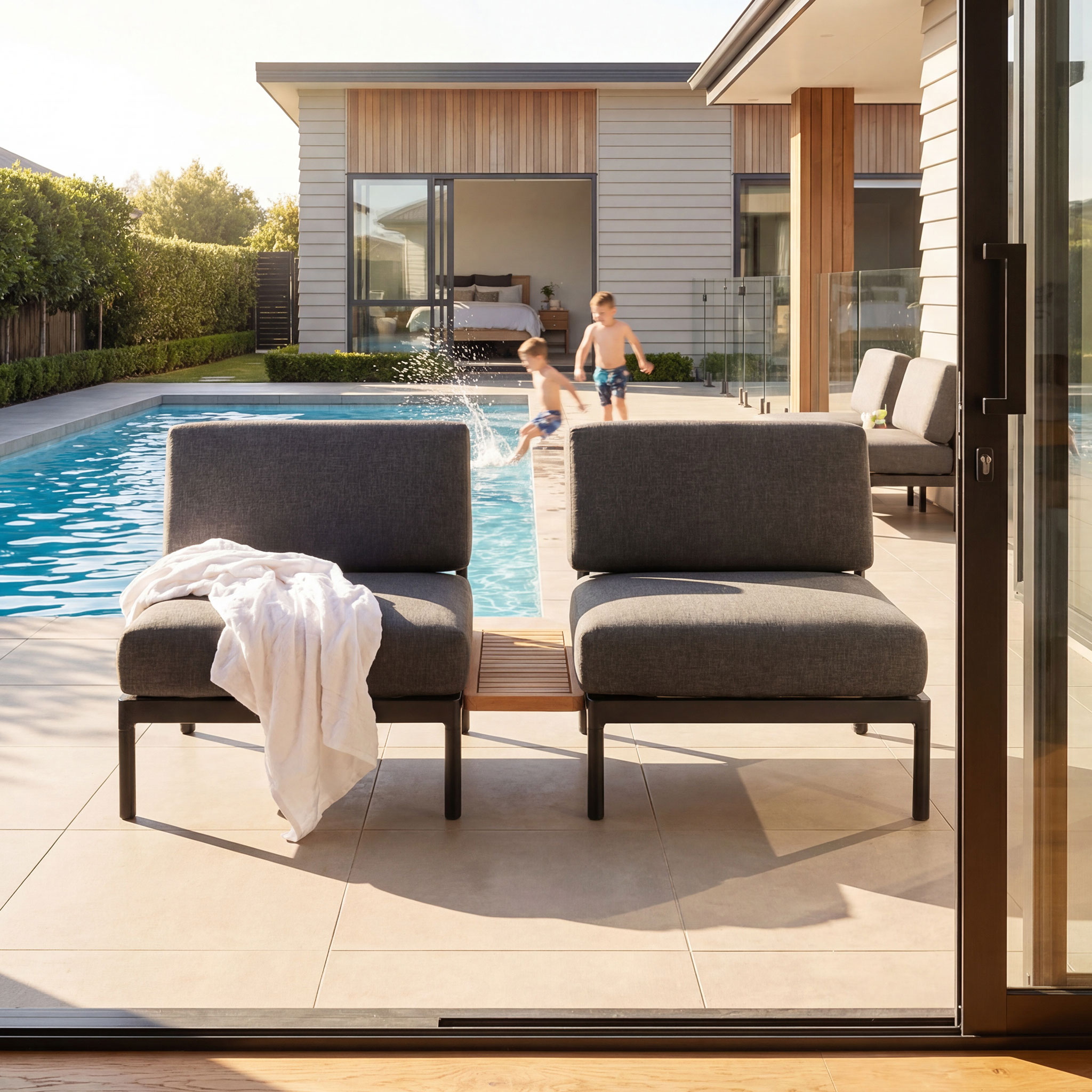 Cayman 3 Piece Outdoor Lounge Set with Side Table, Black